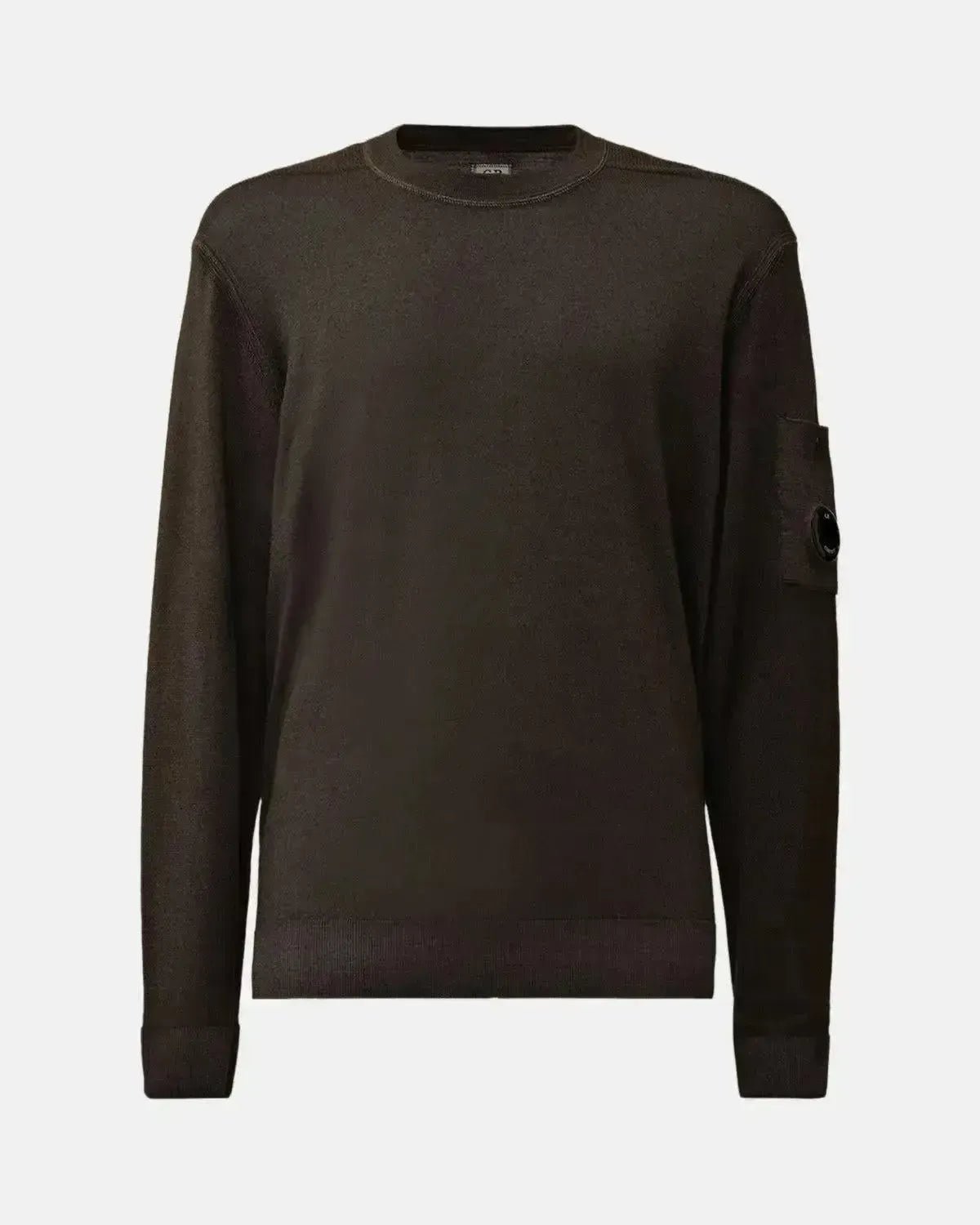 CP COMPANY MENS MERINO WOOL LENS DETAIL CREWNECK KNIT BLACK | Studio DOS