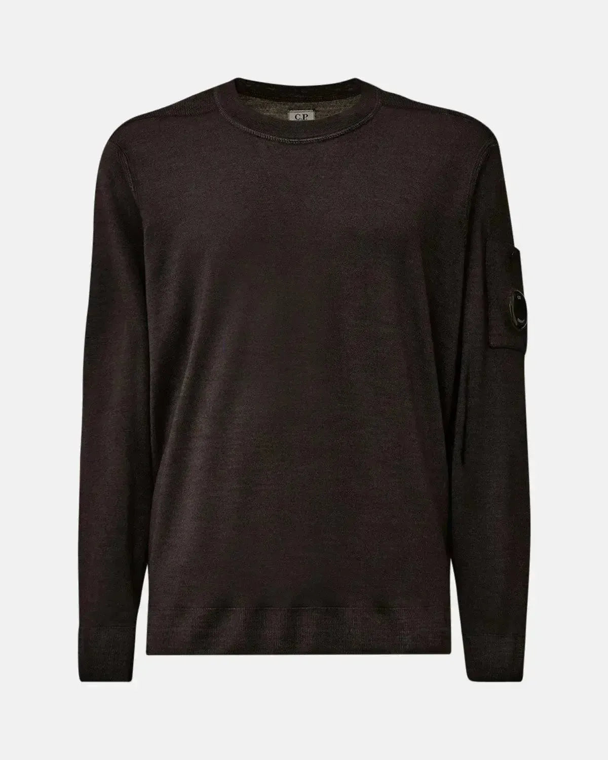 CP COMPANY MENS MERINO WOOL LENS DETAIL CREWNECK KNIT TOTAL ECLIPSE | Studio DOS