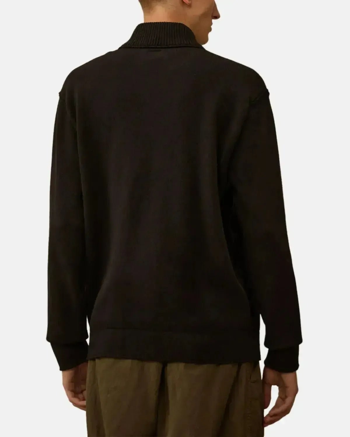 CP COMPANY MENS SOFT COTTON STRETCH CHEST POCKET 1/4 ZIP KNIT BLACK | Studio DOS