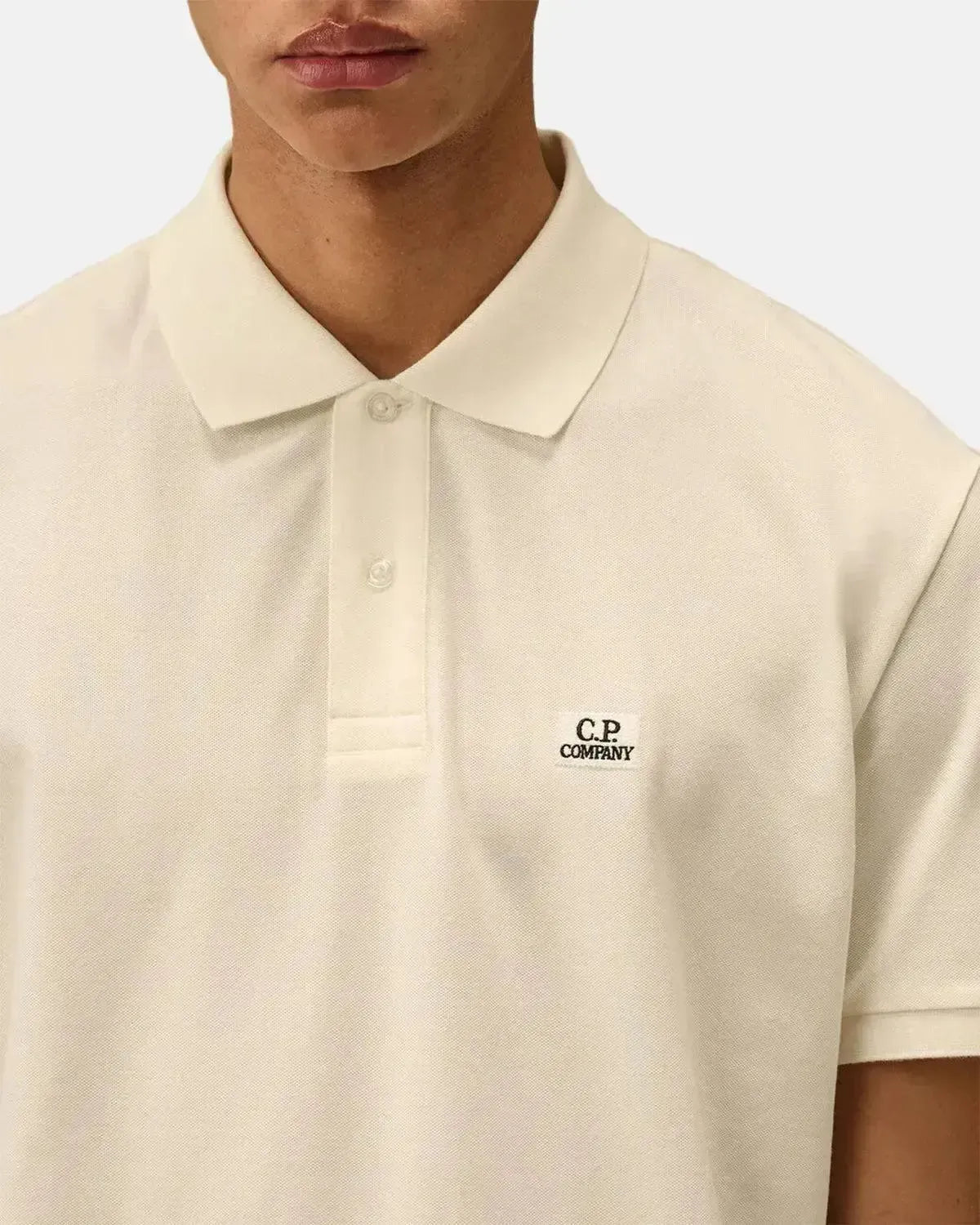 CP COMPANY MENS STRETCH PIQUET LOGO POLO GAUZE WHITE | Studio DOS