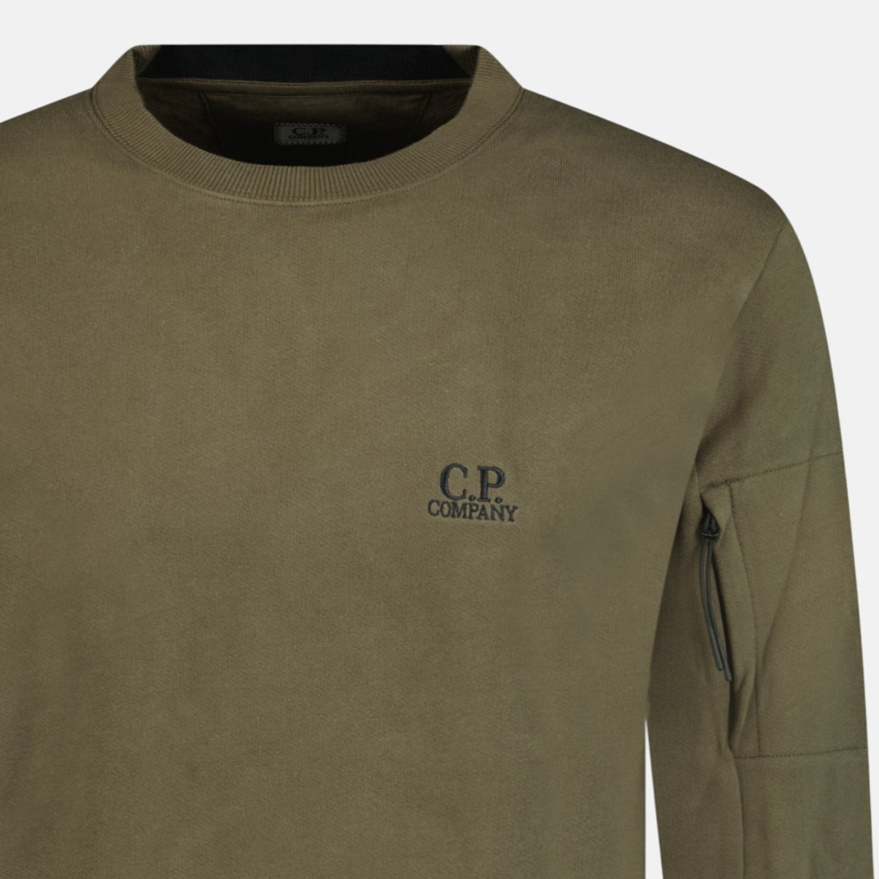 CP Company Stitched Logo Crewneck Sweatshirt Khaki | Studio DOS