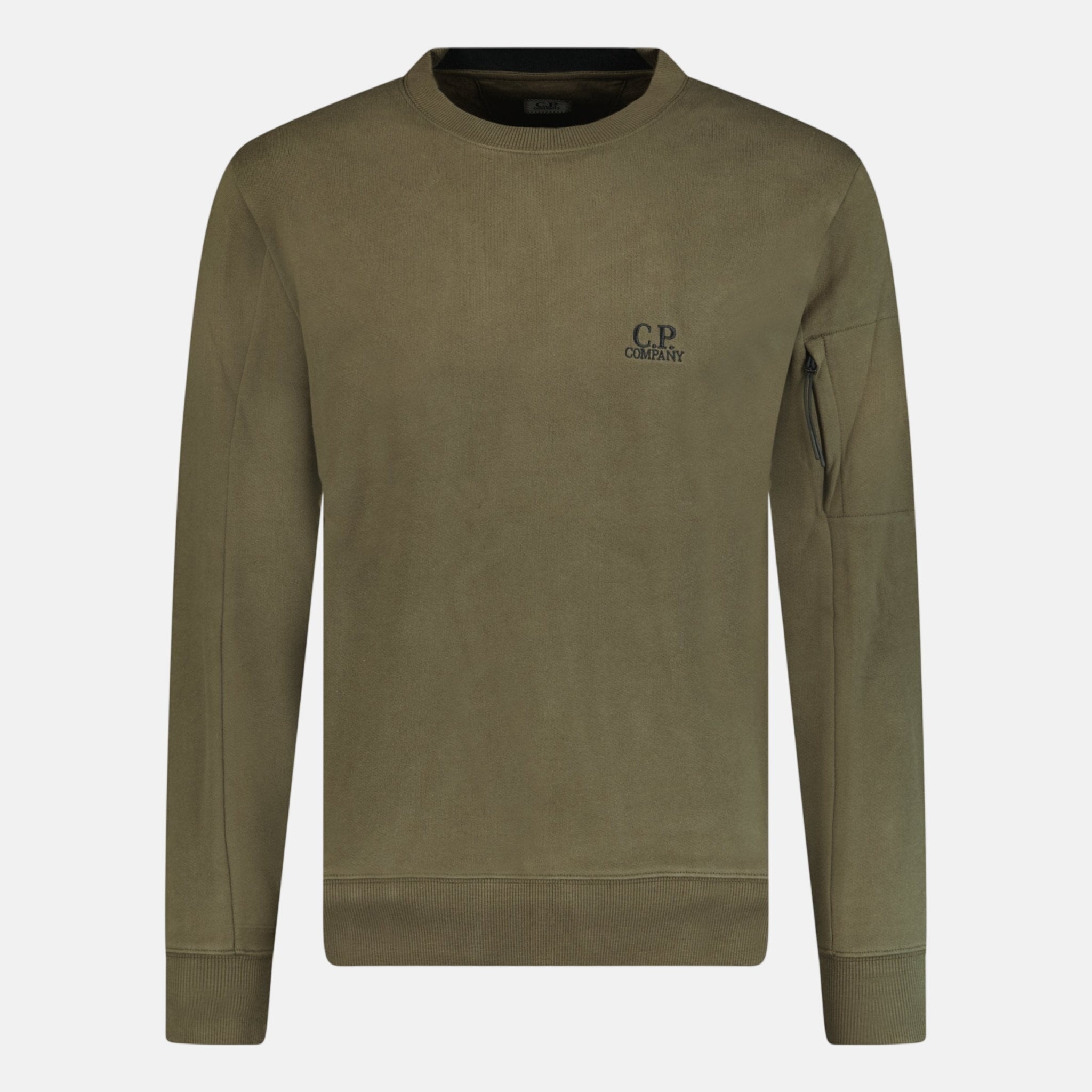 CP Company Stitched Logo Crewneck Sweatshirt Khaki | Studio DOS