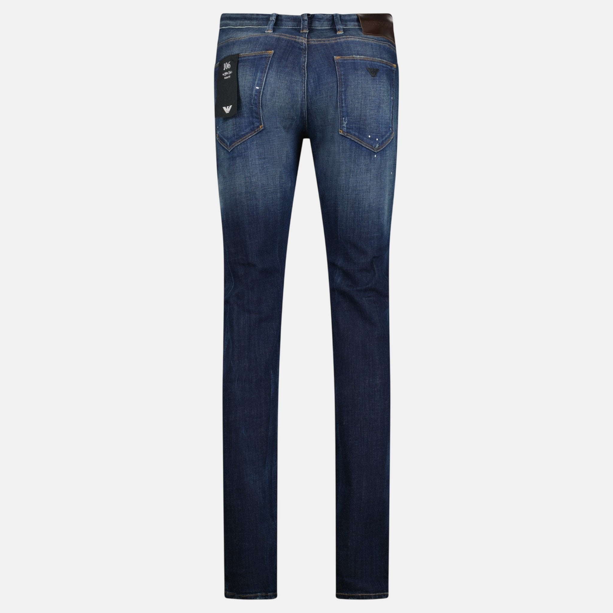 Emporio Armani J06 Slim Fit 5 Pocket Paint Splatter Jeans Blue | Studio DOS
