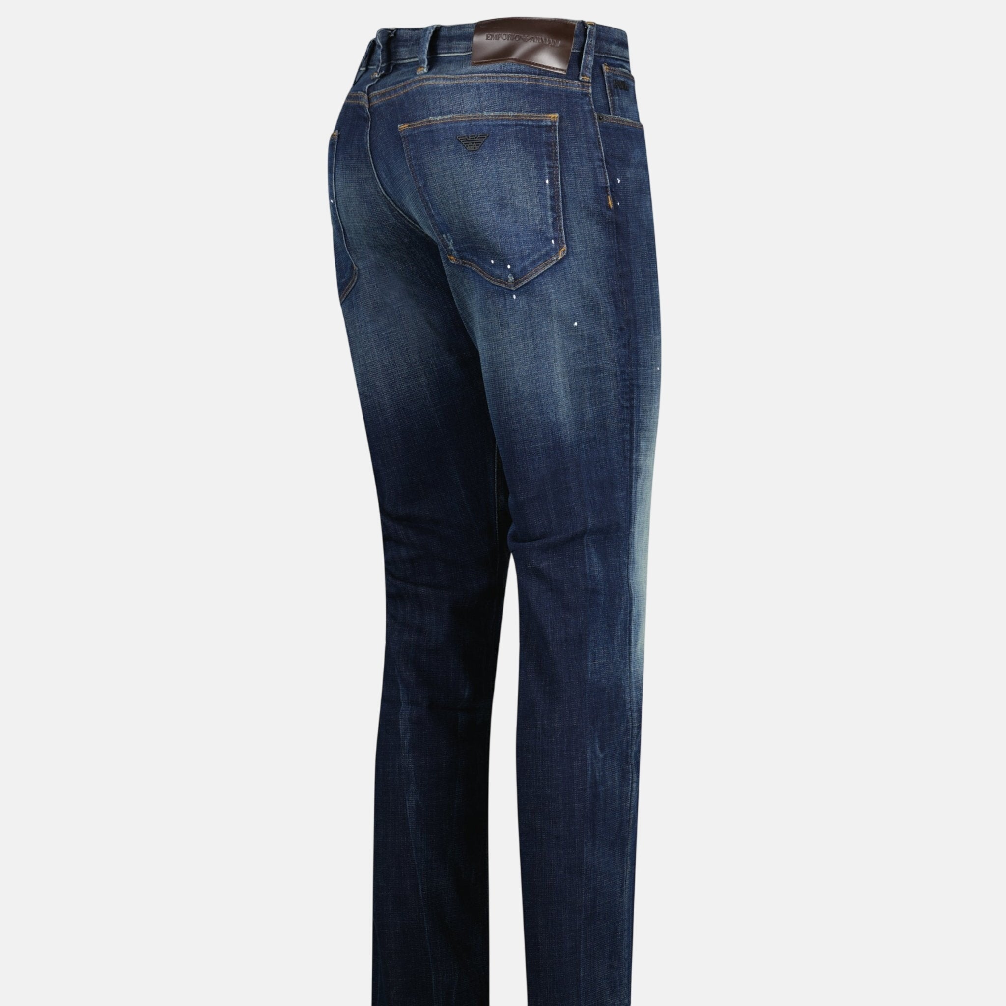 Emporio Armani J06 Slim Fit 5 Pocket Paint Splatter Jeans Blue | Studio DOS