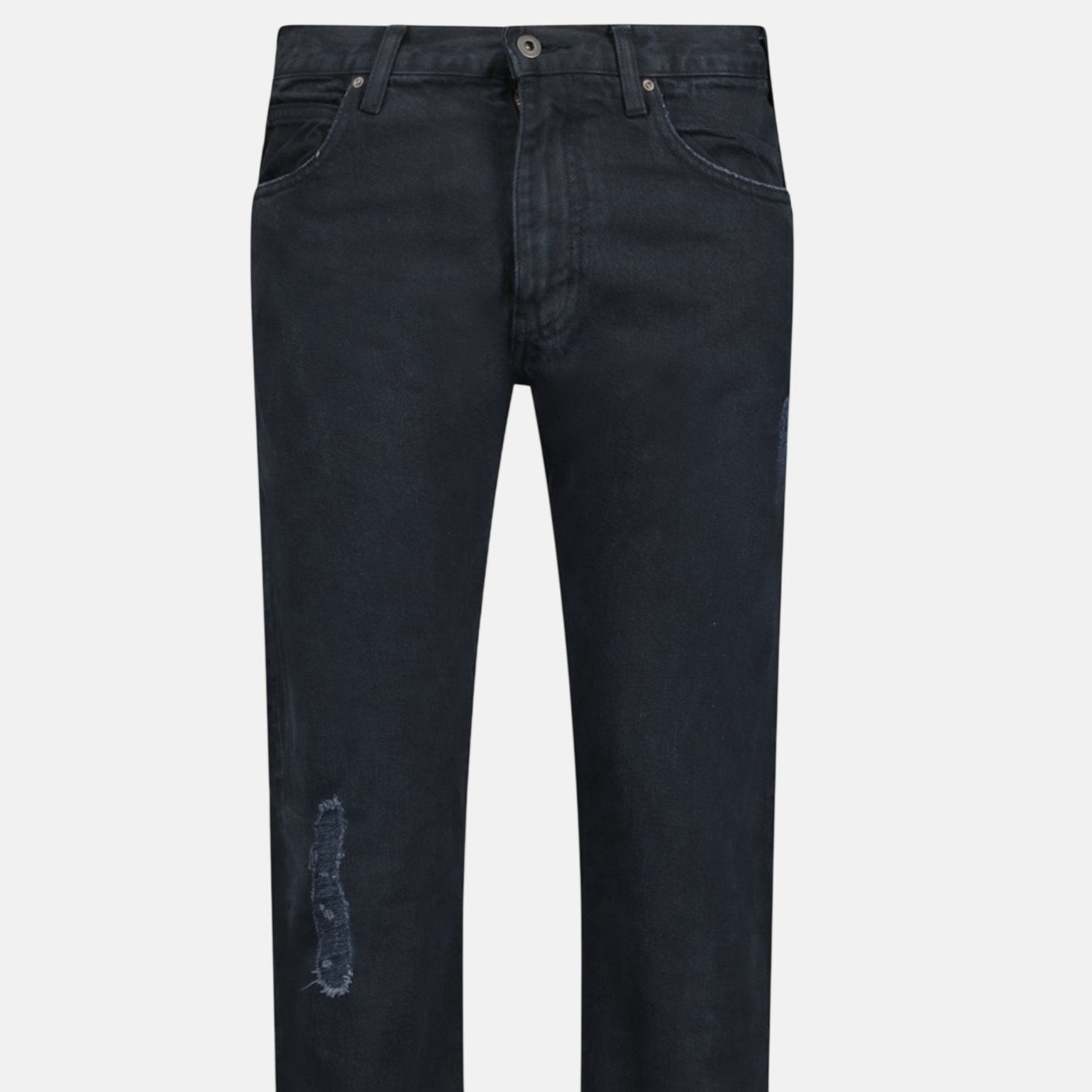 Emporio Armani J45 Slim Fit 5 Pocket Silver Logo Distressed Patch Jeans Black | Studio DOS