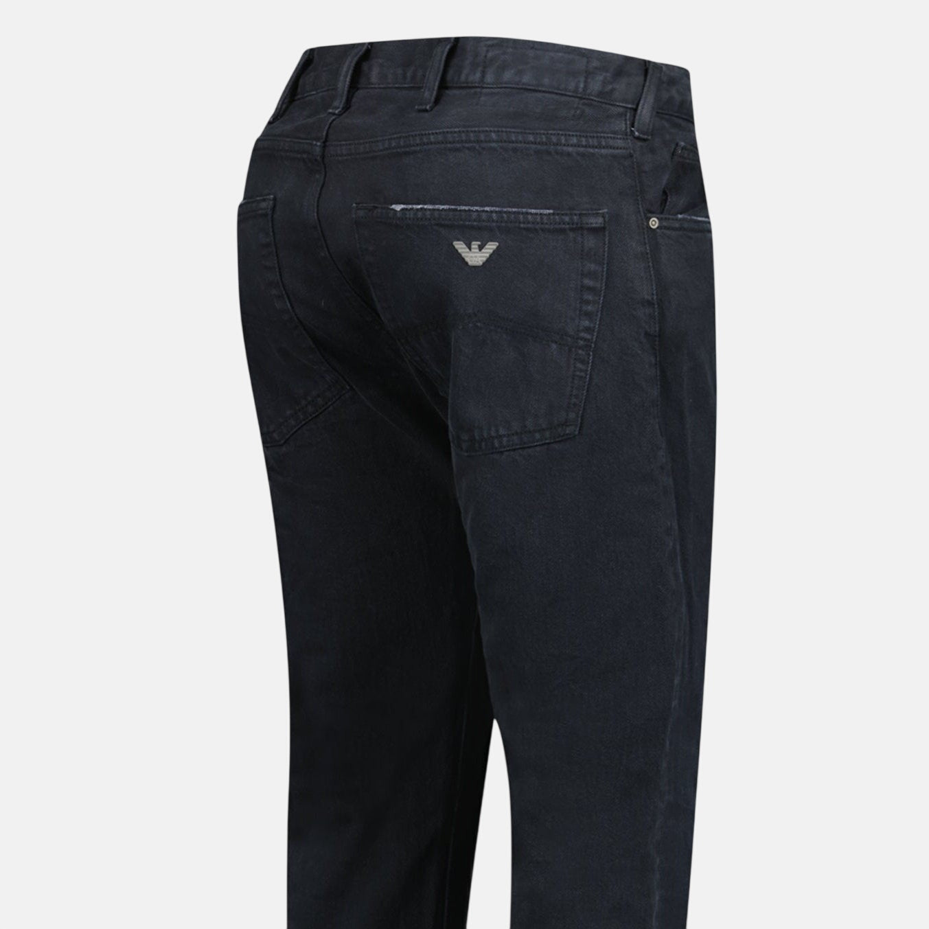 Emporio Armani J45 Slim Fit 5 Pocket Silver Logo Distressed Patch Jeans Black | Studio DOS
