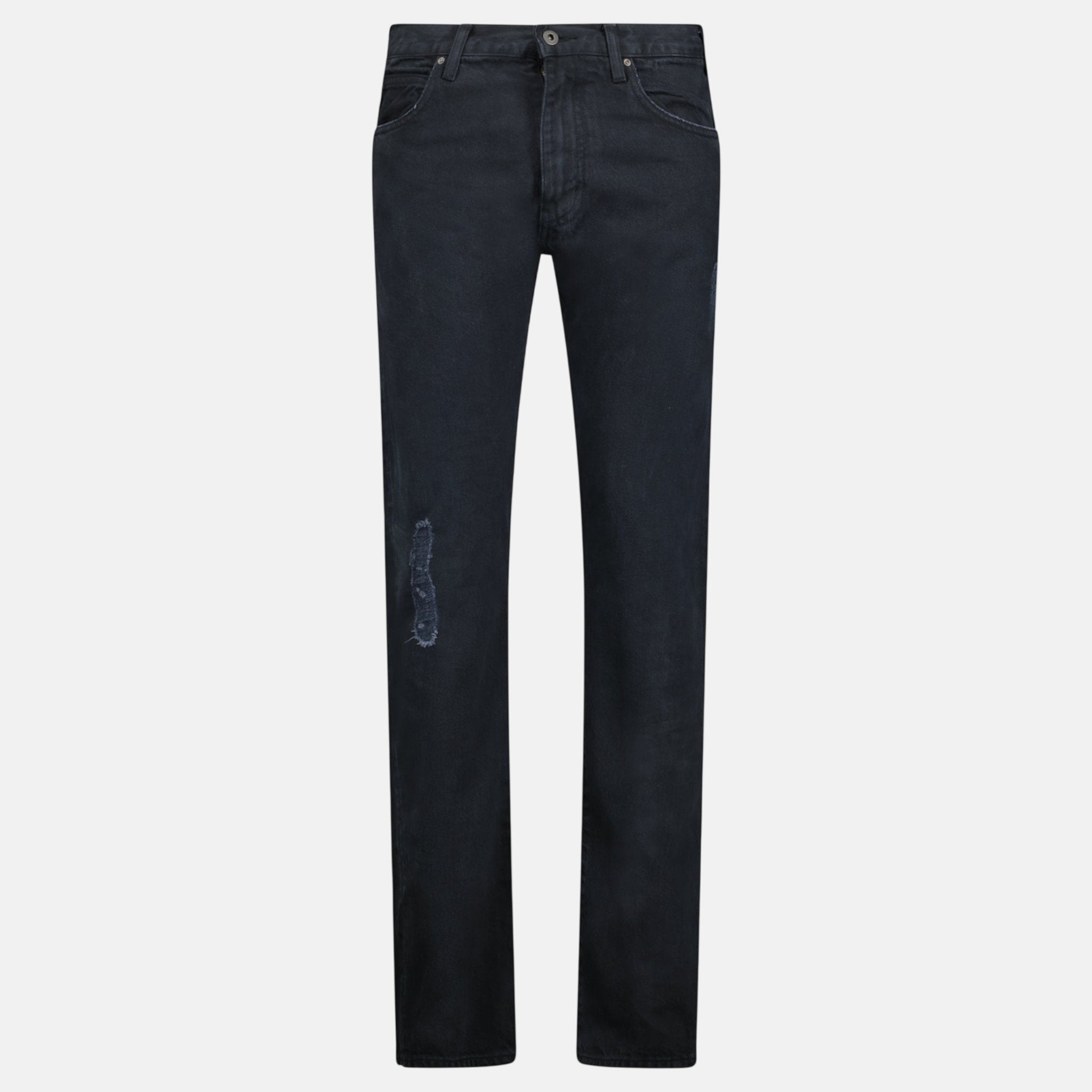 Emporio Armani J45 Slim Fit 5 Pocket Silver Logo Distressed Patch Jeans Black | Studio DOS