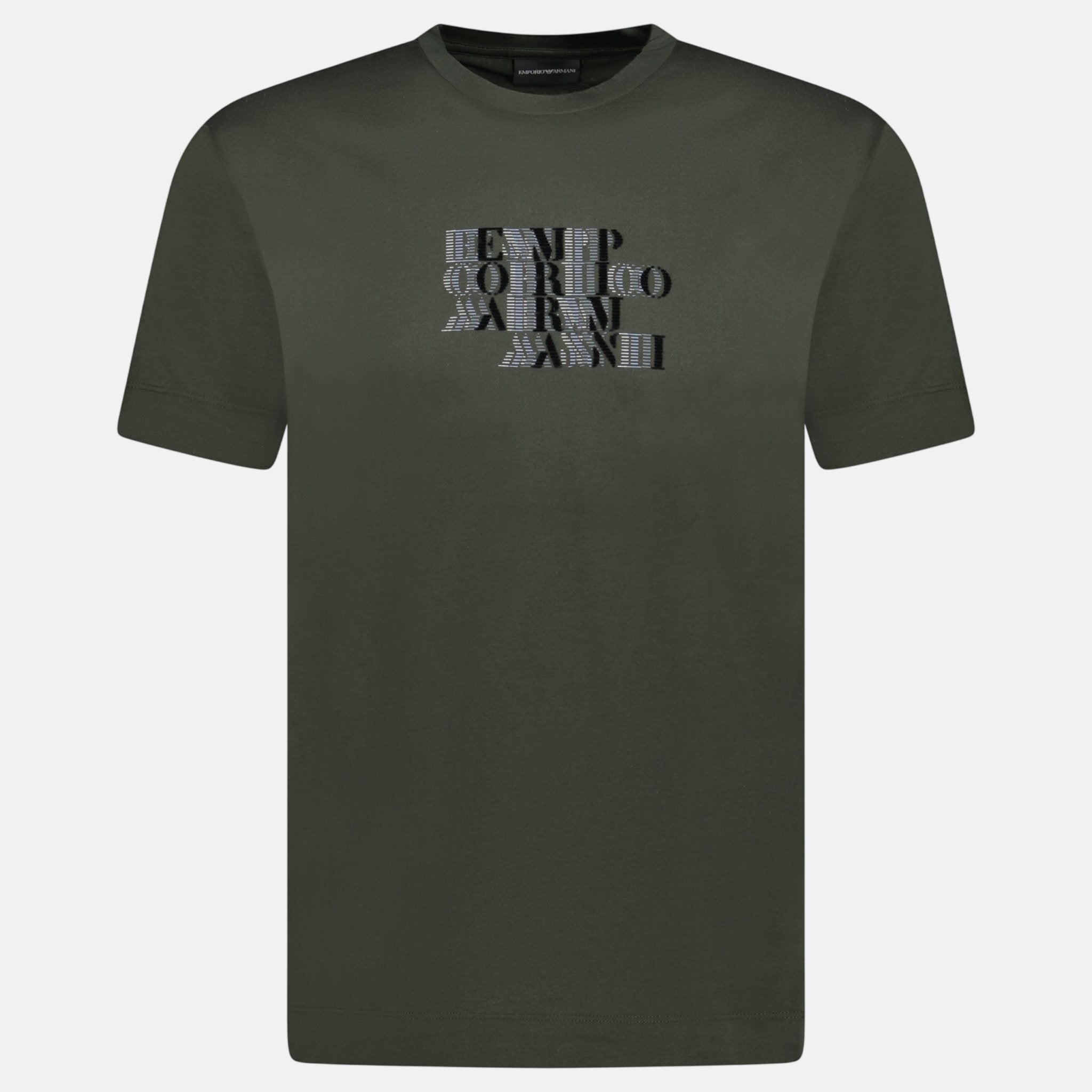 Emporio Armani Velvet Writing Logo Mercerised T-Shirt Khaki Green | Studio DOS