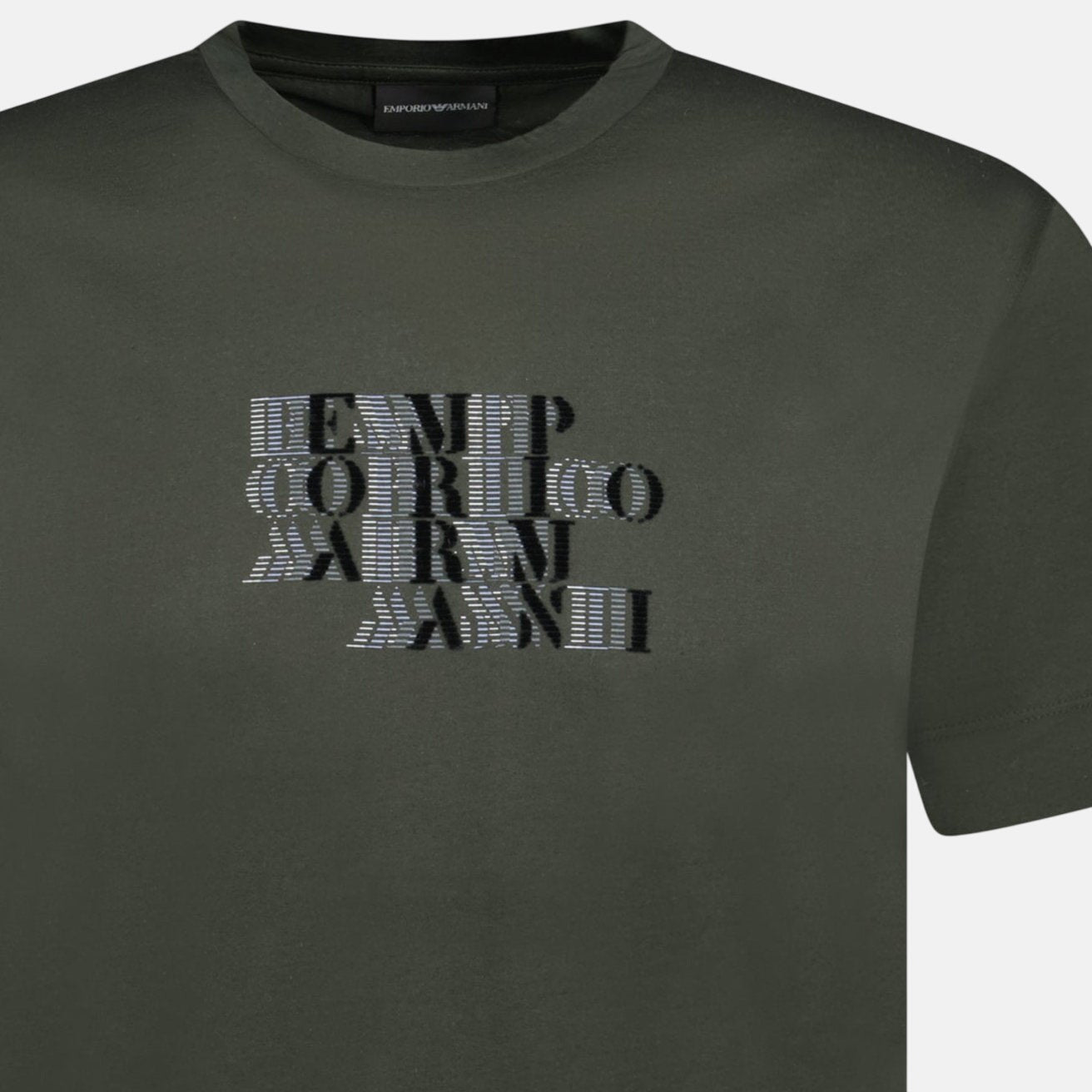 Emporio Armani Velvet Writing Logo Mercerised T-Shirt Khaki Green | Studio DOS