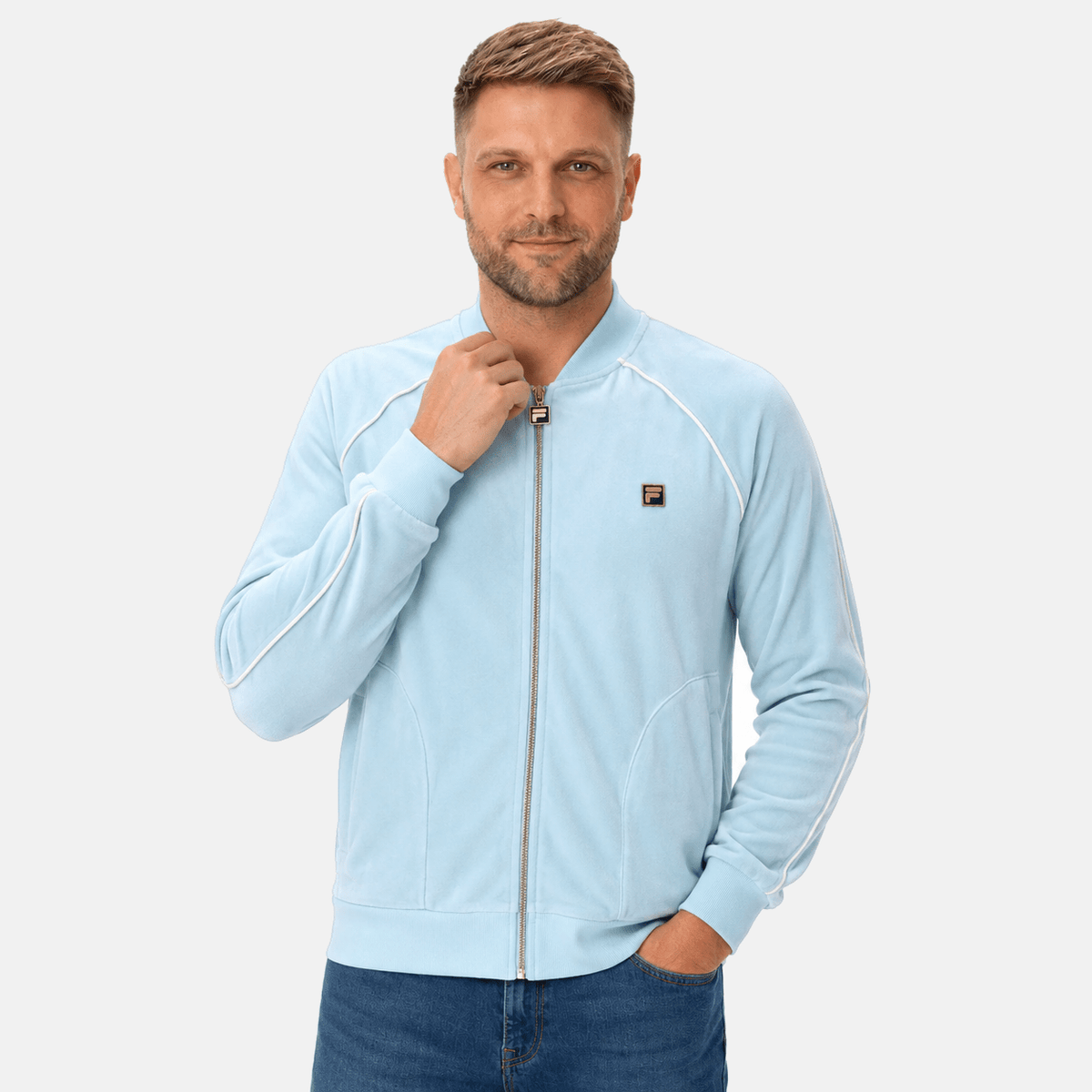Fila Gold Fella Velour Track Top Jacket Sterling Blue/Coconut Milk | Studio DOS