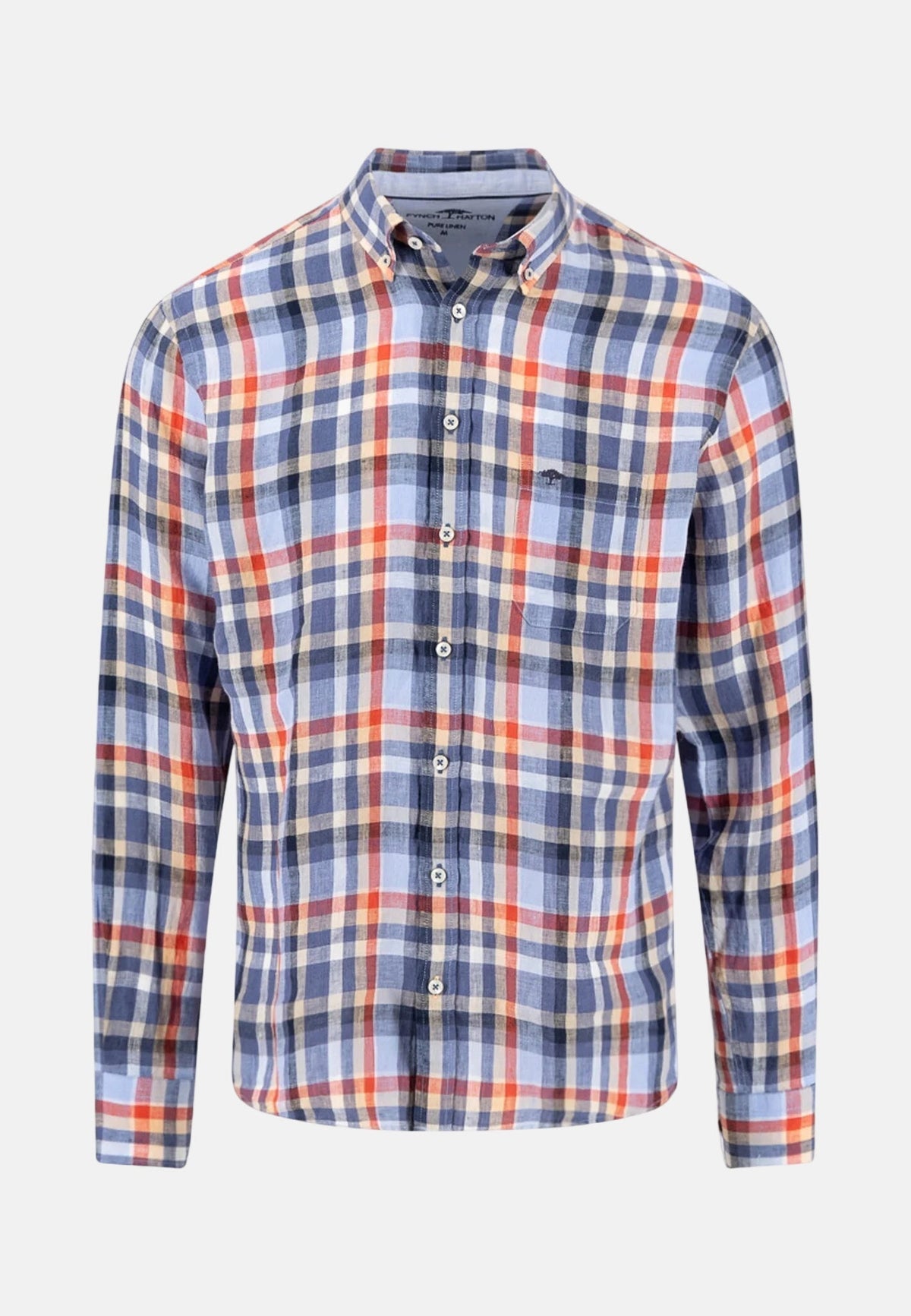 Fynch-Hatton Check Pattern Pure Linen Button Down Shirt Spicy Red | Studio DOS