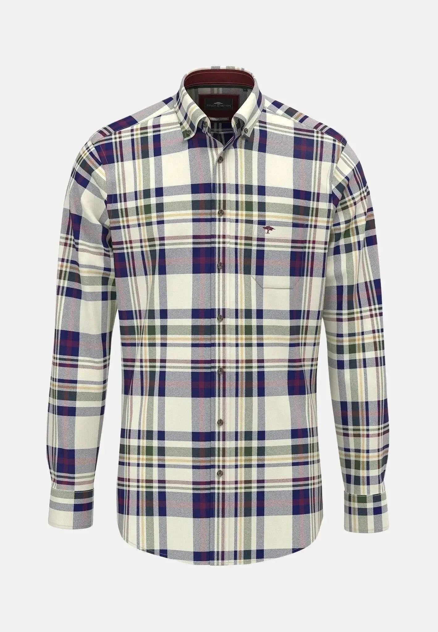Fynch - Hatton Colourful Check Button Down Shirt Deep Merlot | Studio DOS