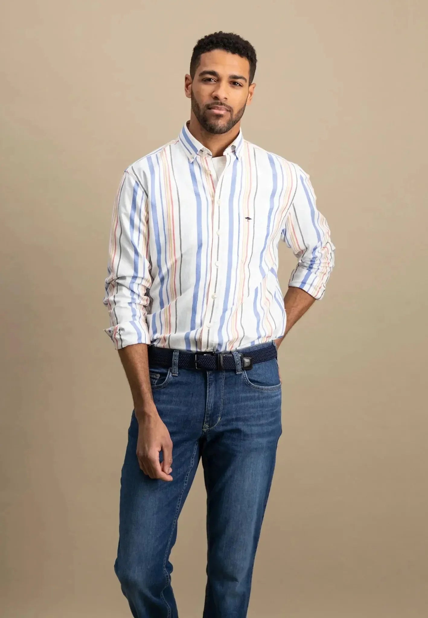 Fynch-Hatton Colourful Oxford Stripes Shirt Poppy Red