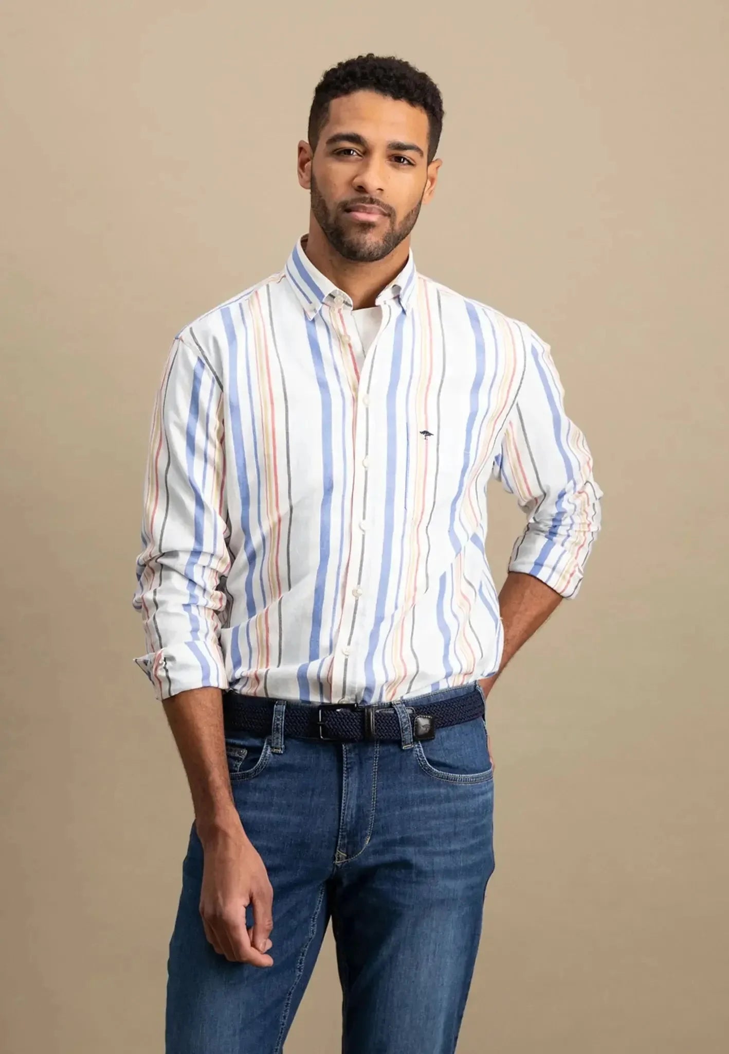 Fynch-Hatton Colourful Oxford Stripes Shirt Poppy Red