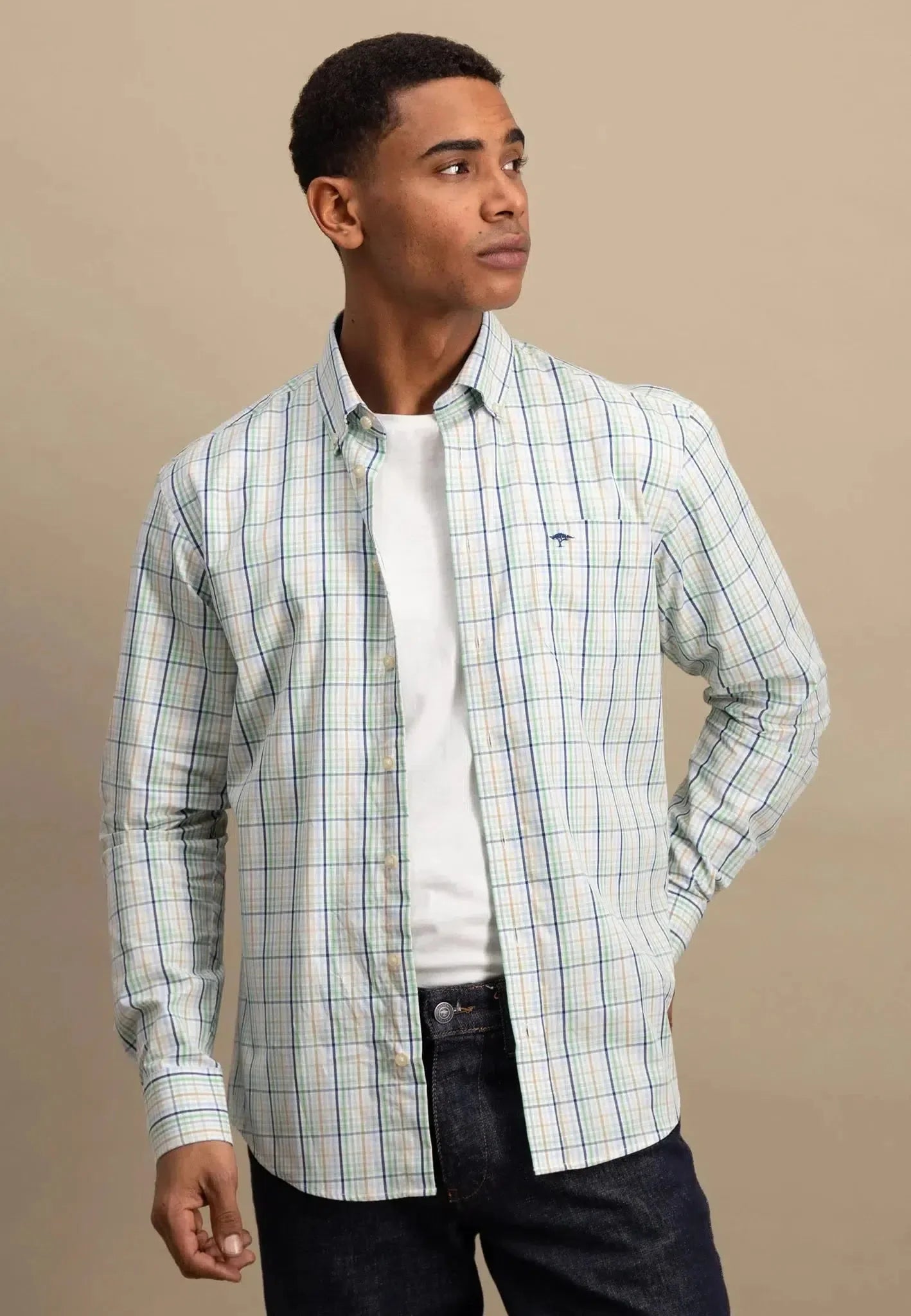 Fynch-Hatton Combi Check Shirt Turf Green