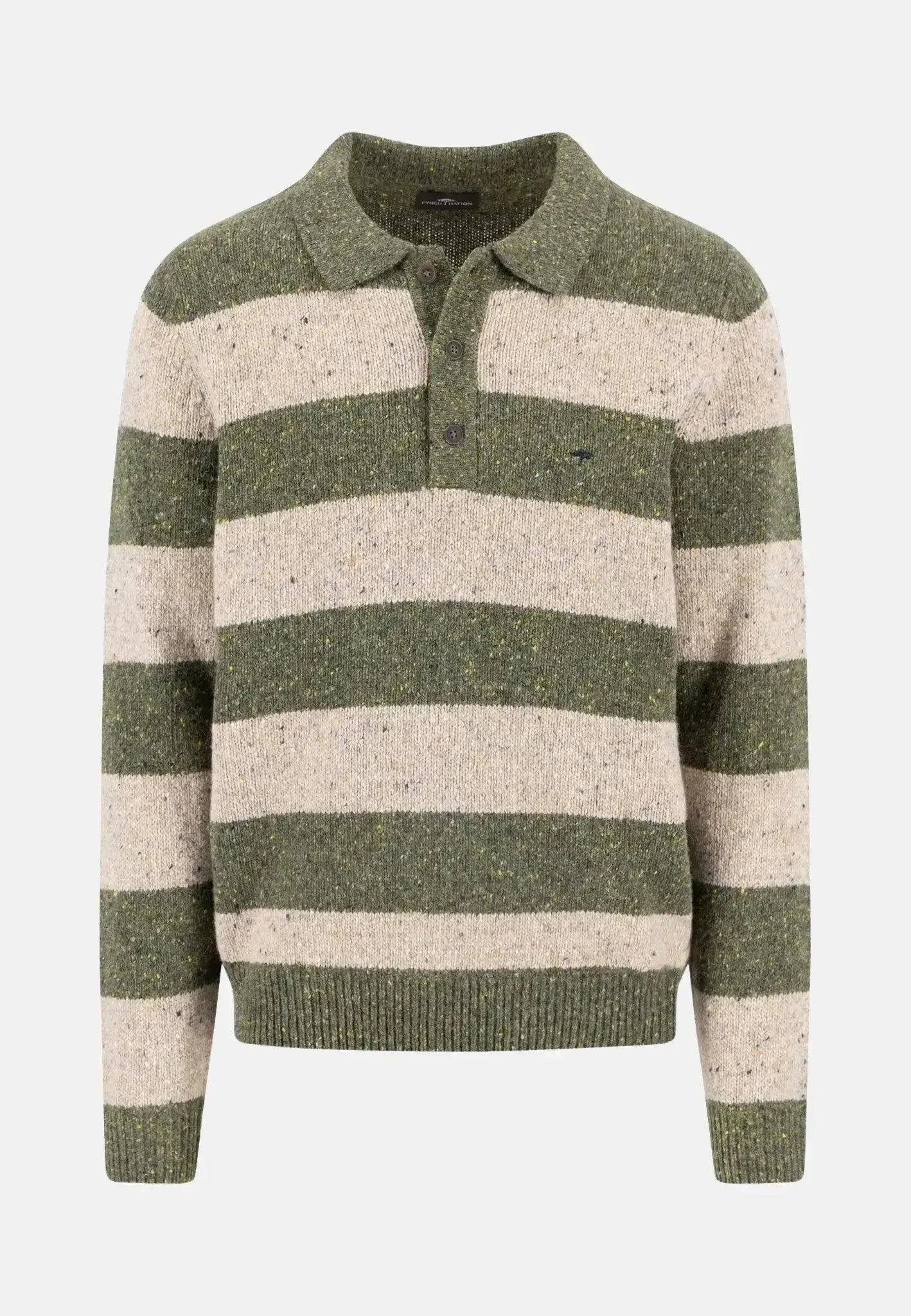 Fynch-Hatton Donegal Wool Striped Polo Collar Knit Dark Ivy | Studio DOS