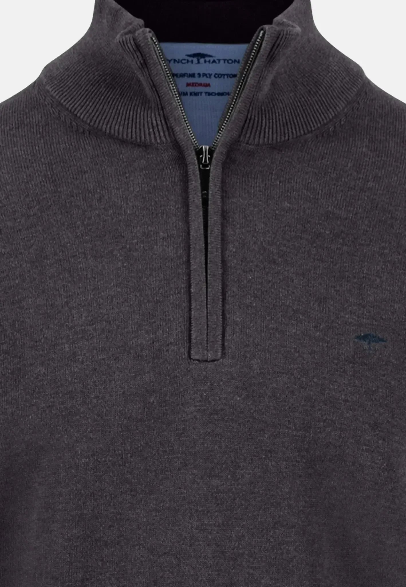 Fynch - Hatton Fine Knit Cotton 1/4 Zip Charcoal | Studio DOS