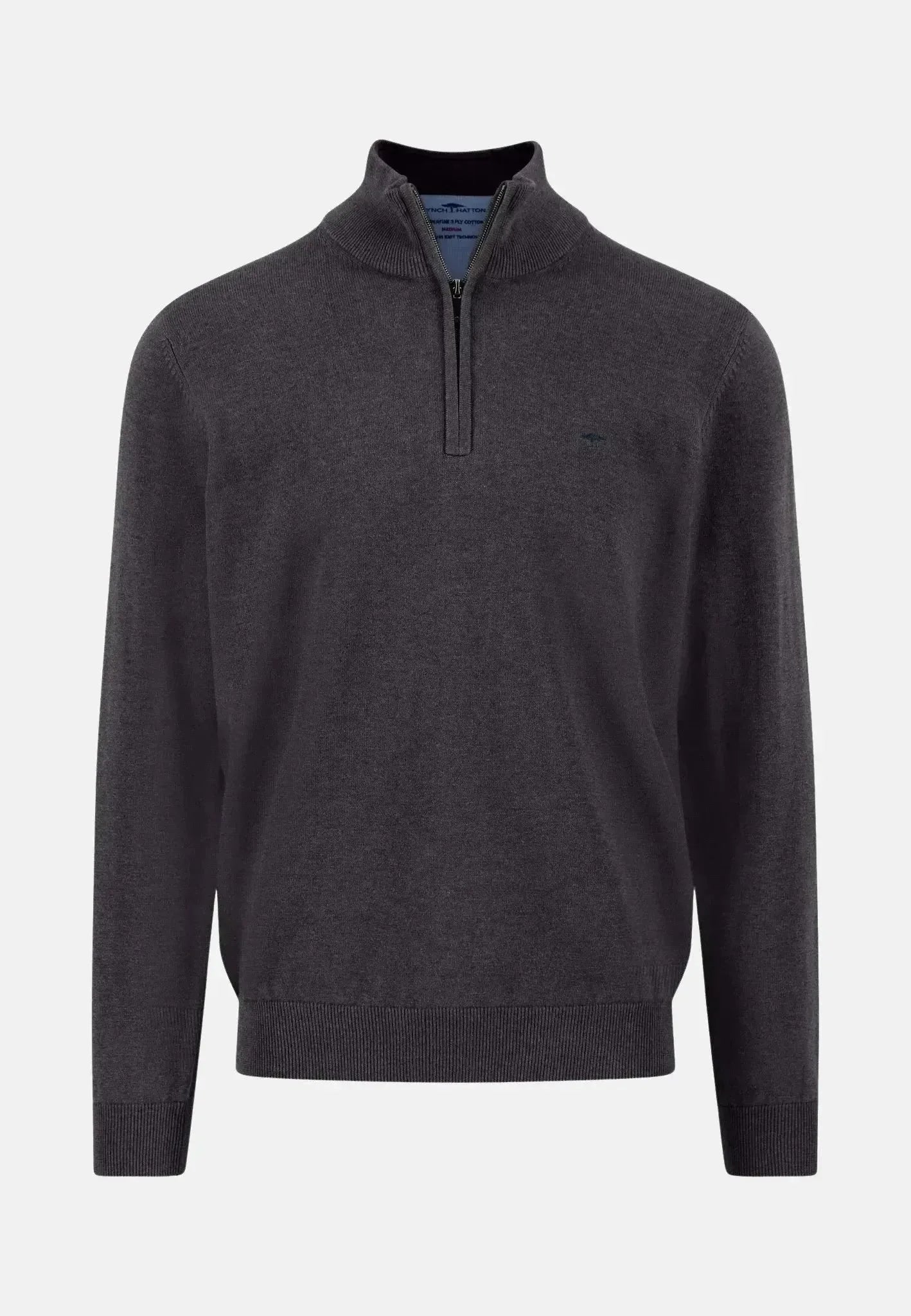Fynch - Hatton Fine Knit Cotton 1/4 Zip Charcoal | Studio DOS