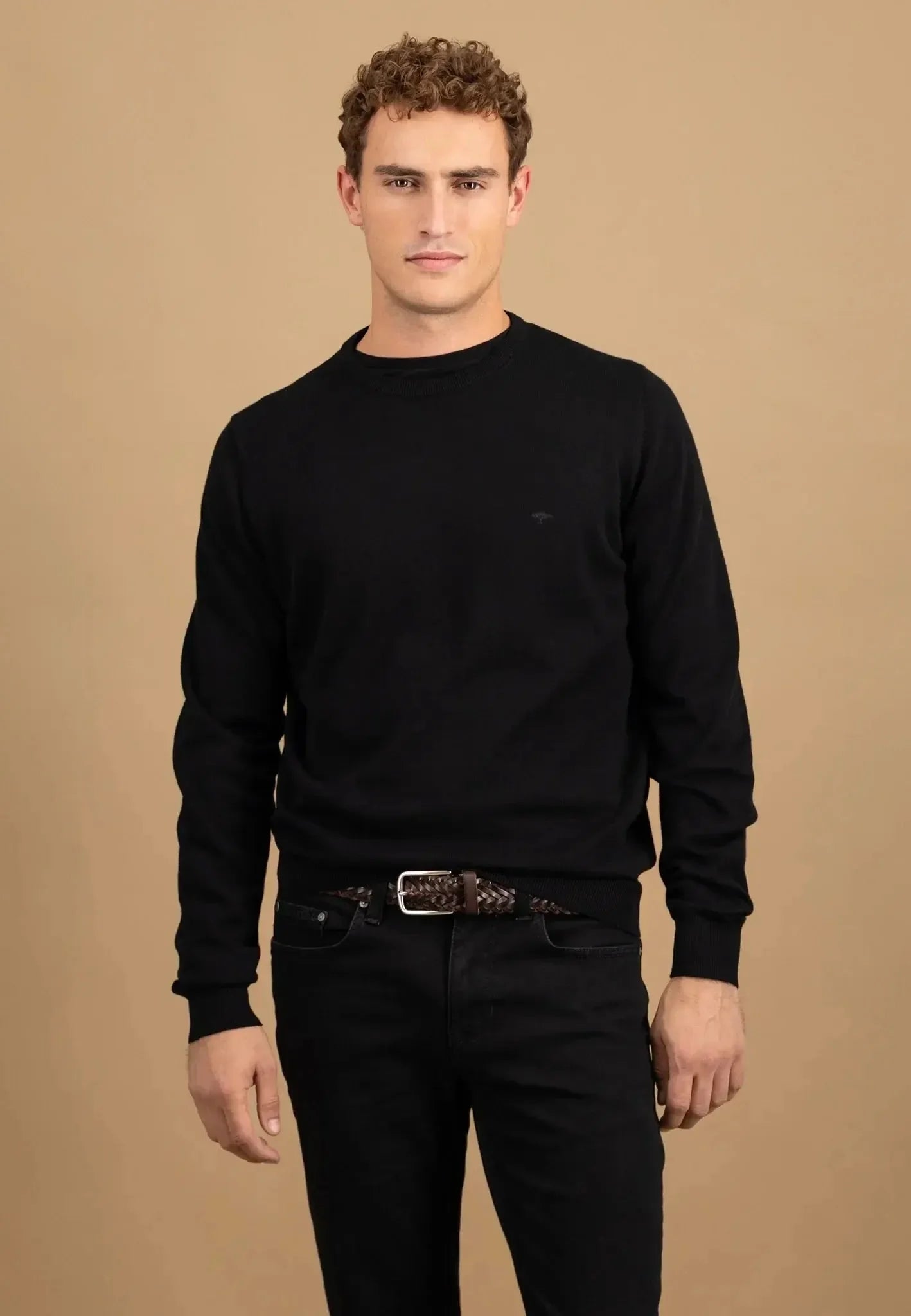 Fynch - Hatton Fine Knit Cotton Crewneck Black | Studio DOS