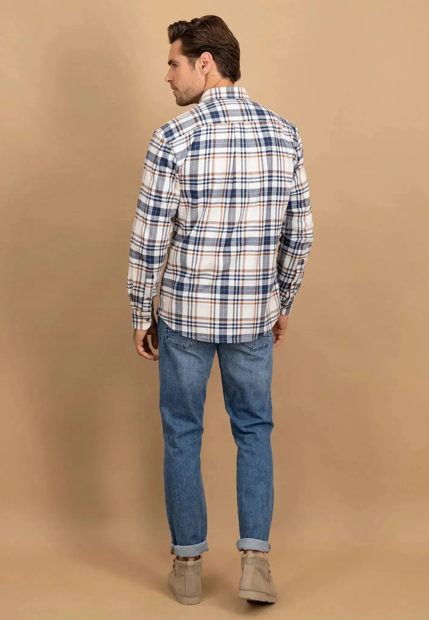 Fynch-Hatton Herringbone Check Button Down Shirt Misty Blue