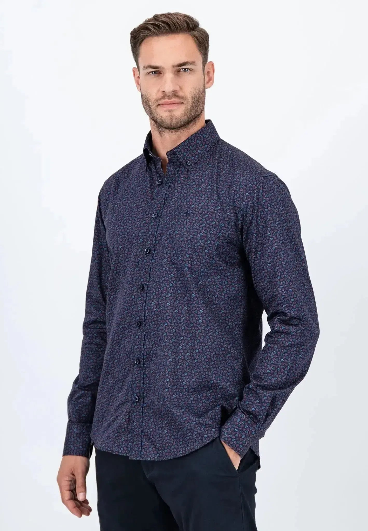 Fynch - Hatton Leaf Print Mix Shirt Pale Blush | Studio DOS