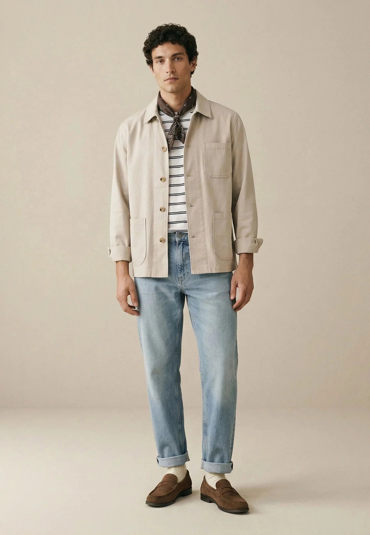Fynch-Hatton Linen Blend Twill Worker Jacket Overshirt Stone | Studio DOS