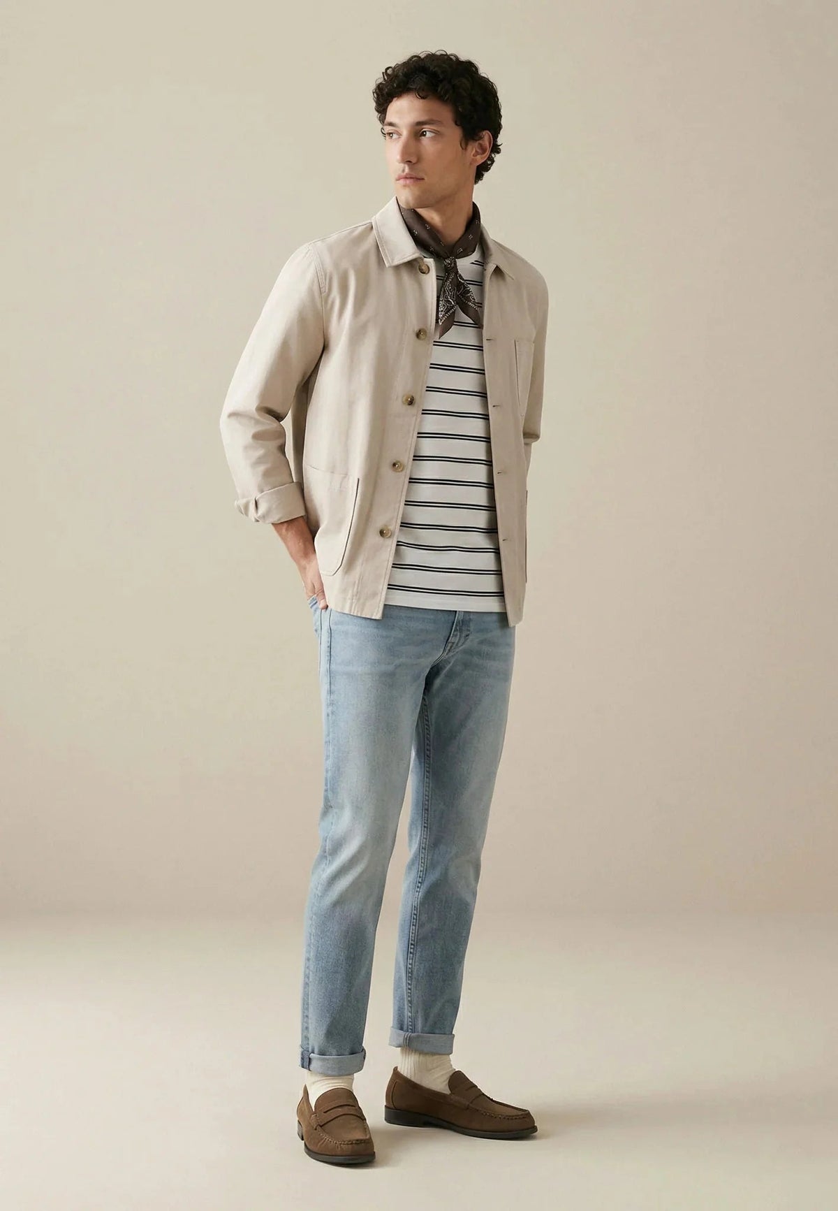Fynch-Hatton Linen Blend Twill Worker Jacket Overshirt Stone | Studio DOS