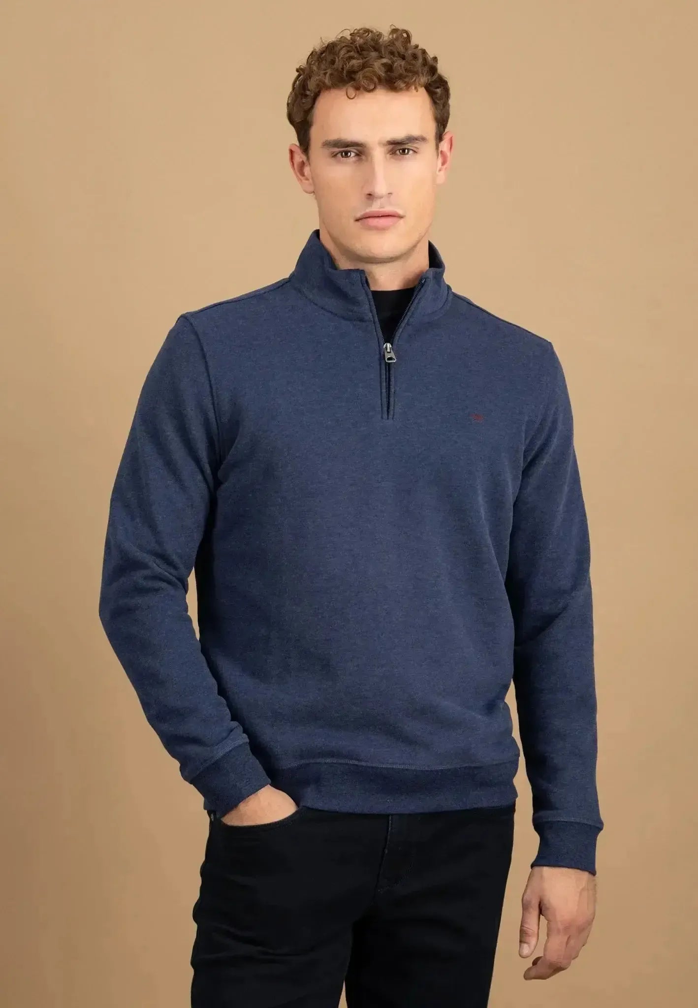 Fynch - Hatton Mens 1/4 Zip Stand Collar Cotton Sweat Midnight | Studio DOS