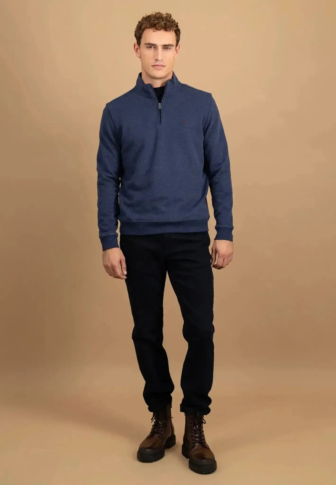 Fynch - Hatton Mens 1/4 Zip Stand Collar Cotton Sweat Midnight | Studio DOS
