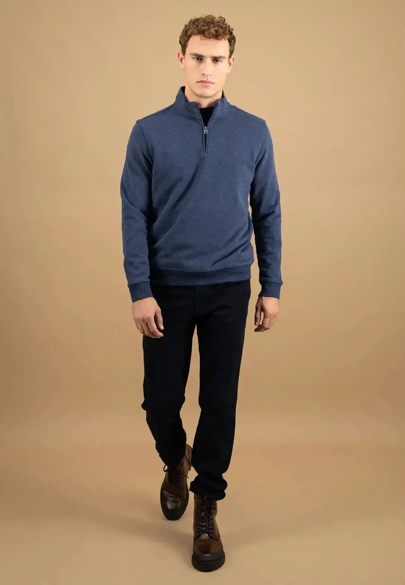 Fynch - Hatton Mens 1/4 Zip Stand Collar Cotton Sweat Midnight | Studio DOS