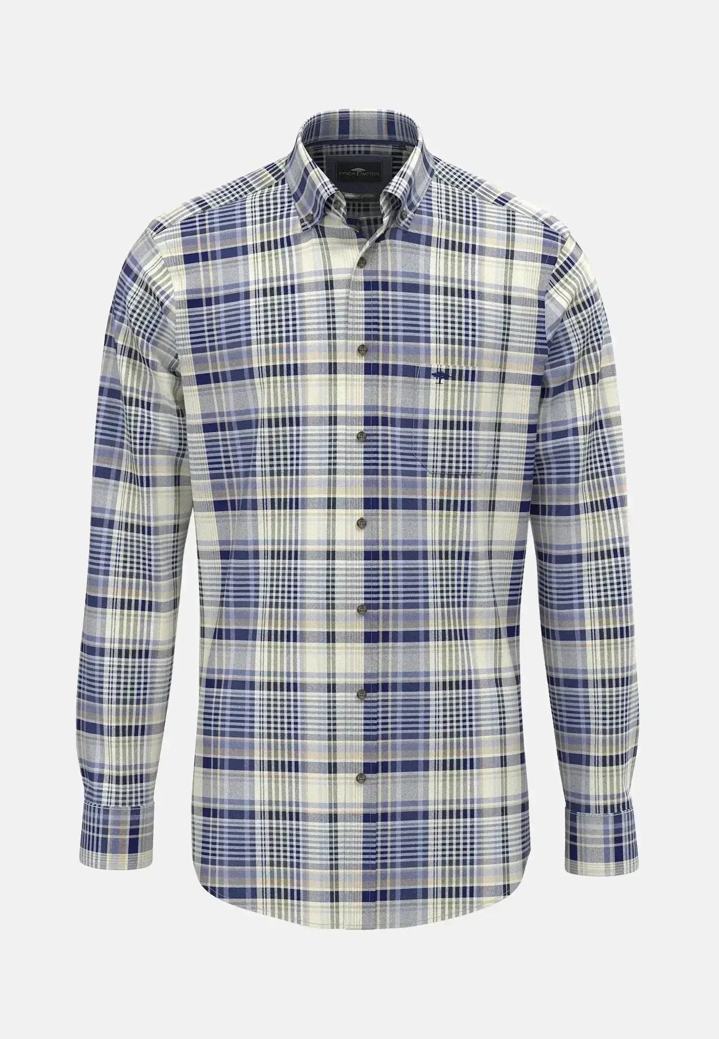 Fynch - Hatton Mens Colourful Flannel Button Down Check Shirt Misty Blue | Studio DOS