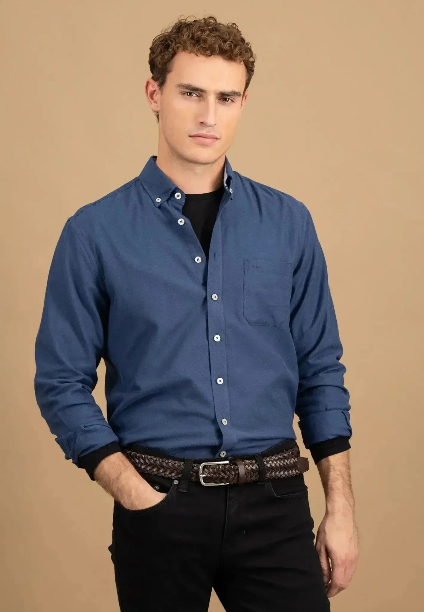 Fynch - Hatton Mens Essential Flannel Button Down Shirt Navy | Studio DOS
