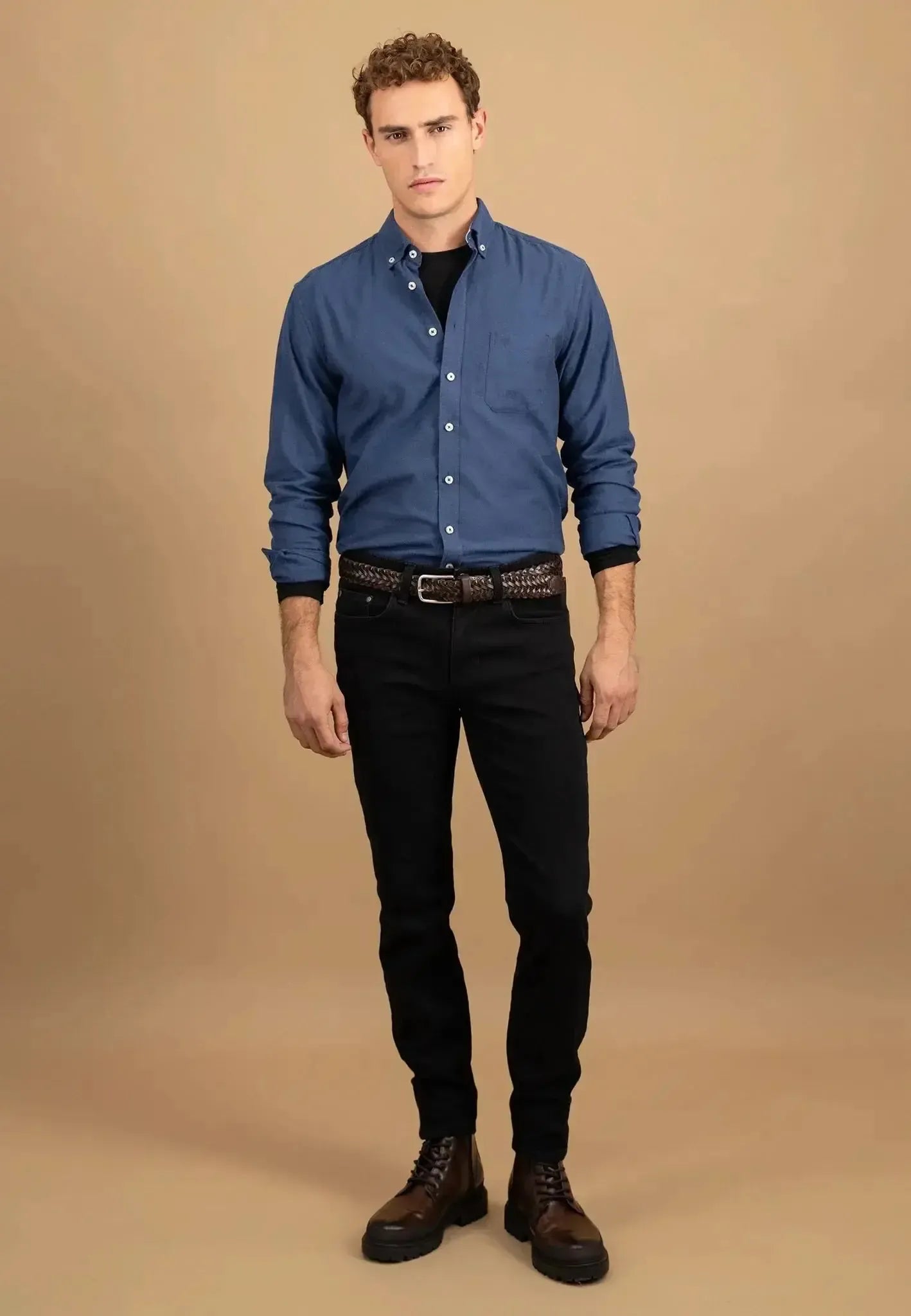 Fynch - Hatton Mens Essential Flannel Button Down Shirt Navy | Studio DOS
