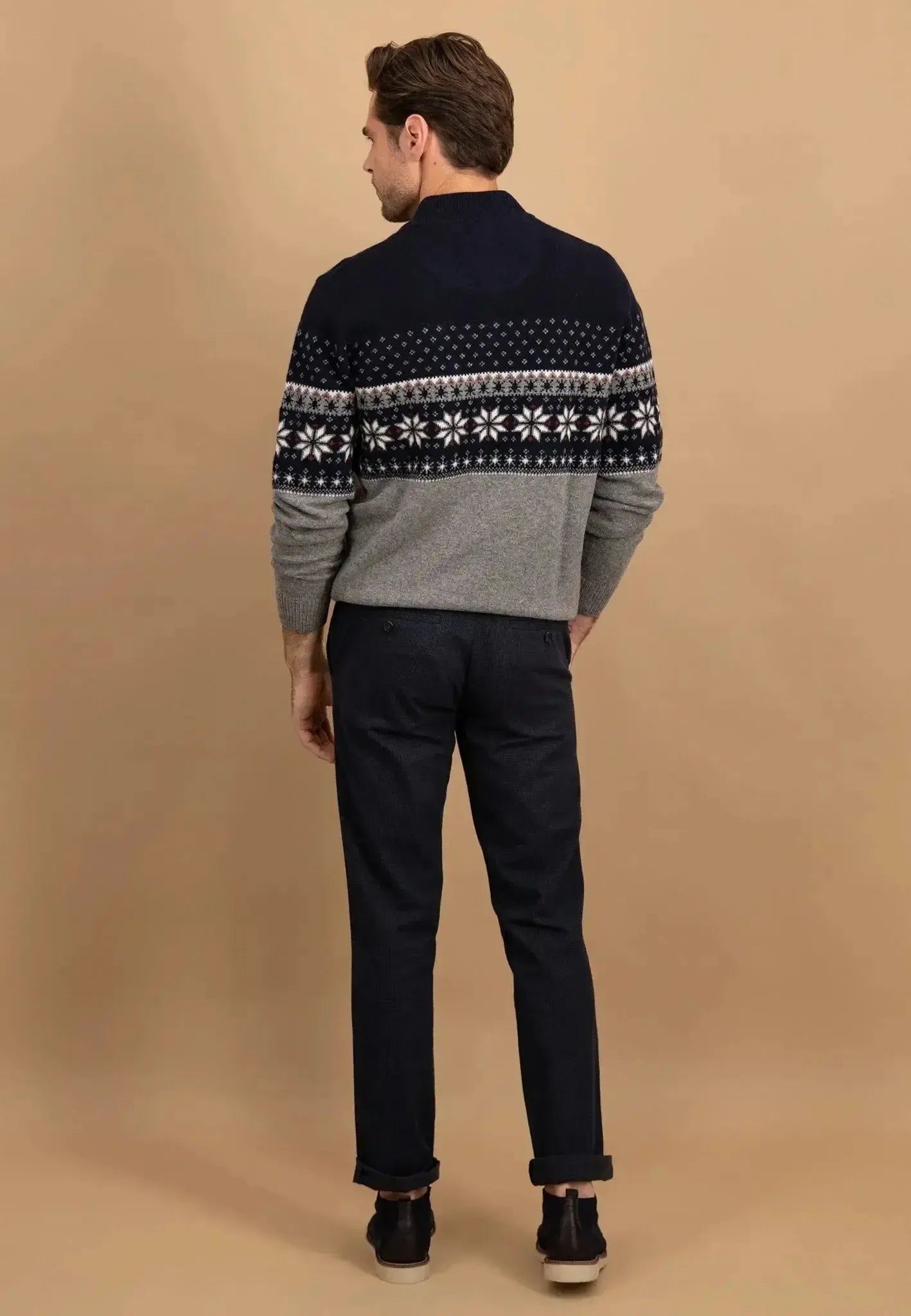 Fynch - Hatton Mens Fair Isle Lambswool 1/4 Zip Knit Navy | Studio DOS
