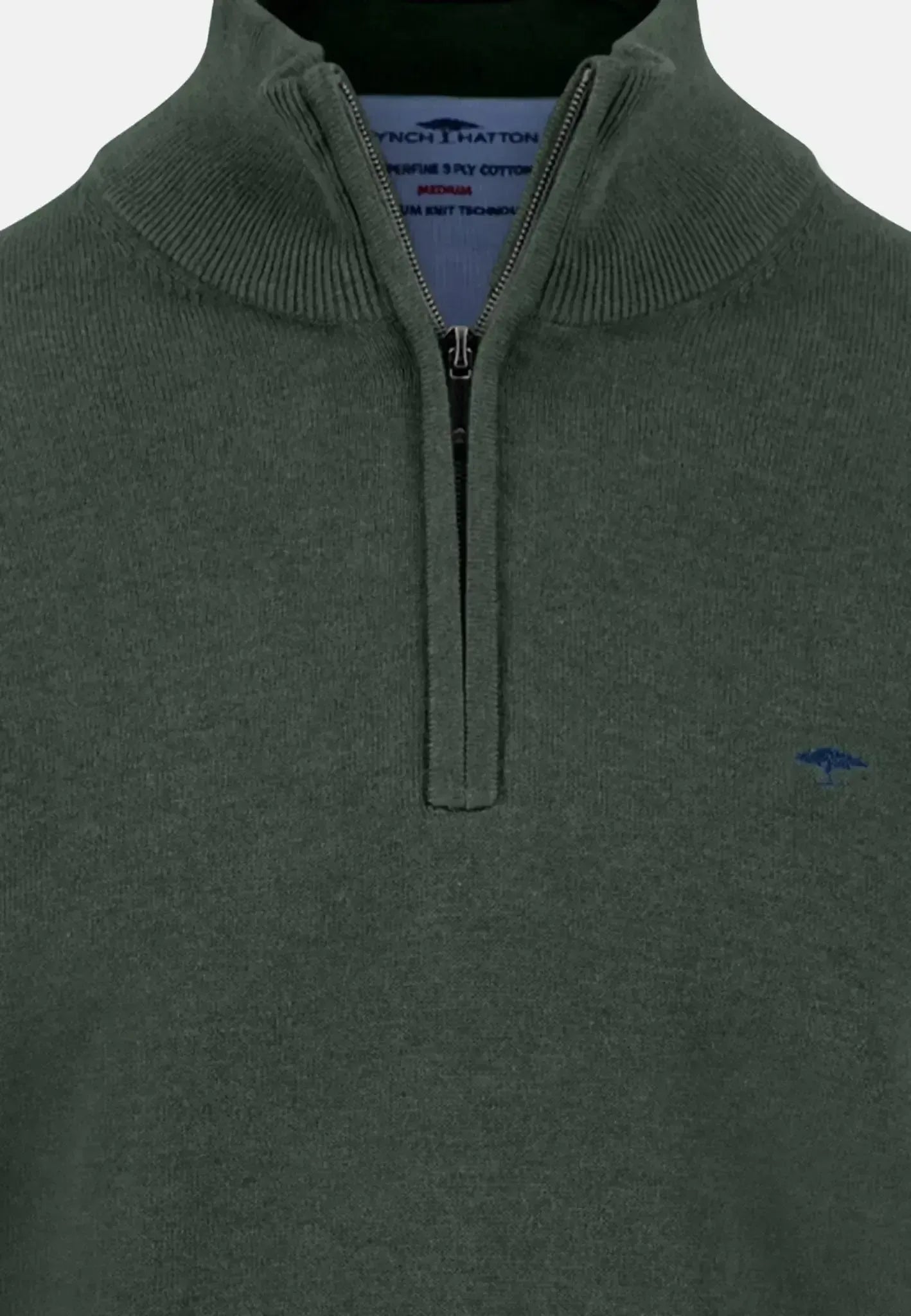 Fynch-Hatton Mens Fine Knit Cotton 1/4 Zip Dark Ivy-Designer Outlet Sales