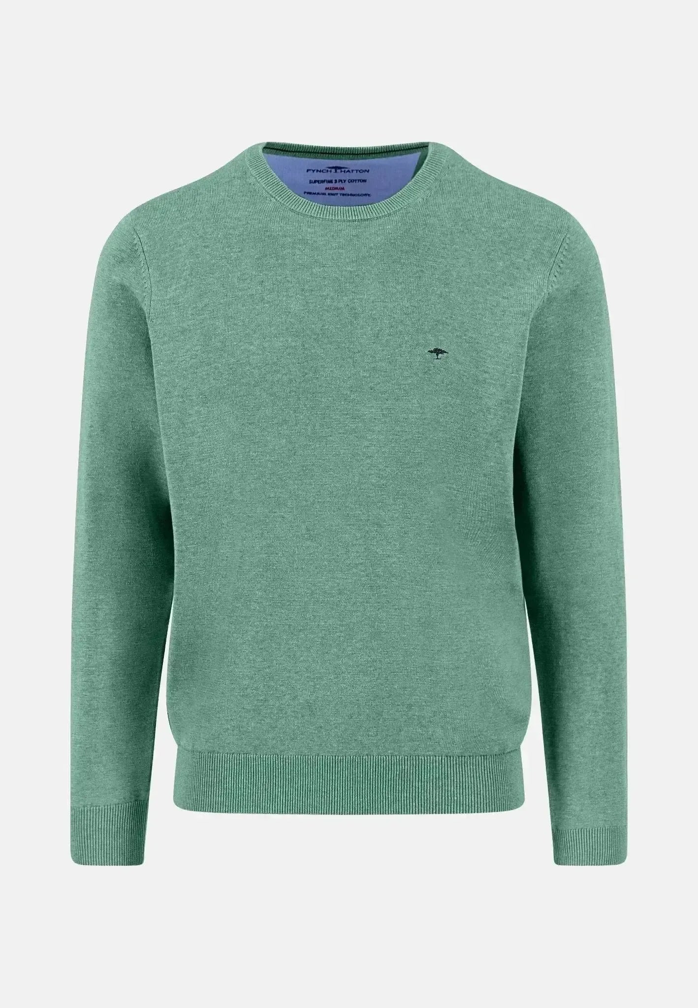 Fynch - Hatton Mens Fine Knit Cotton Crewneck Fern | Studio DOS