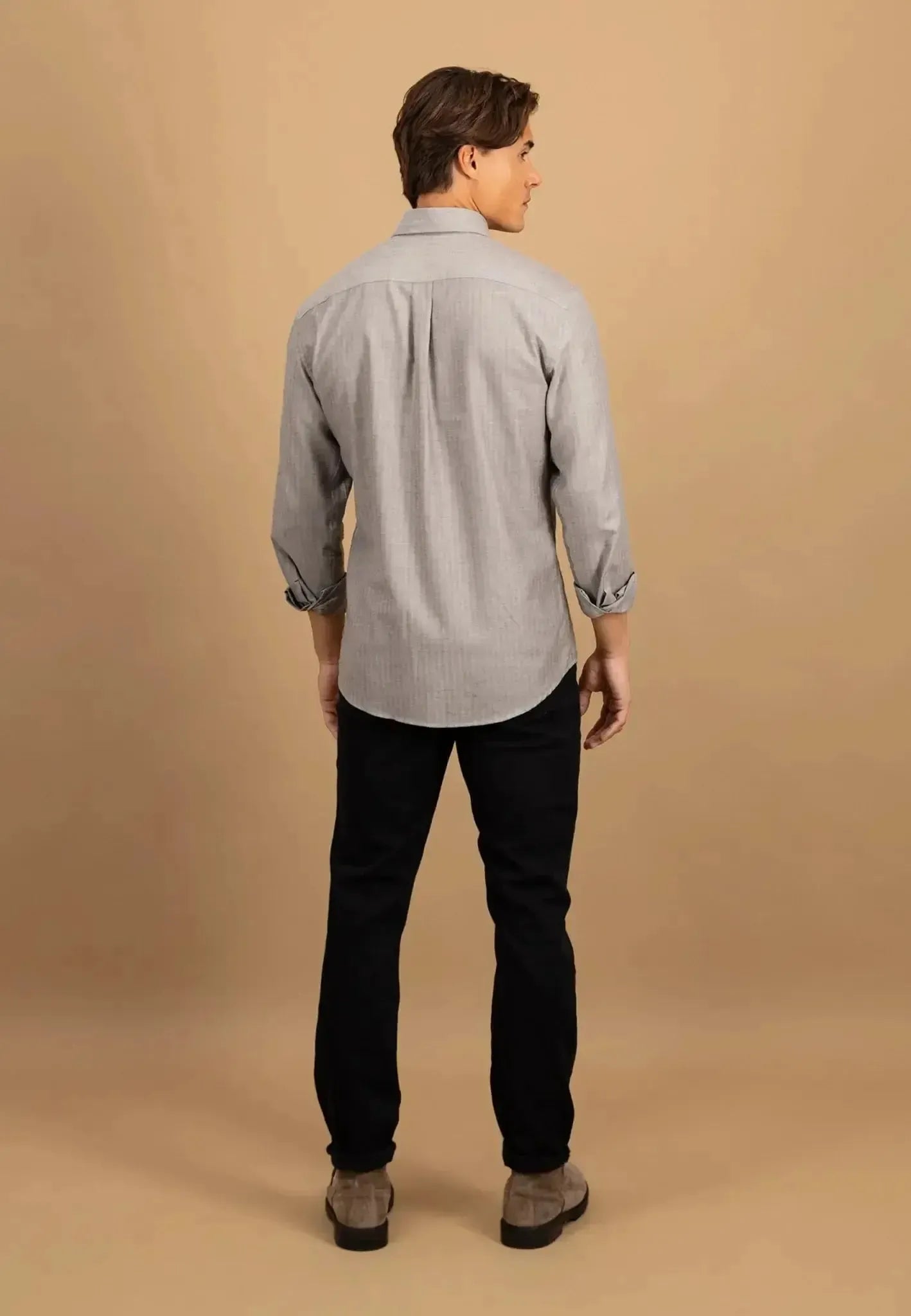 Fynch - Hatton Mens Herringbone Flannel Button Down Shirt Dark Chocolate | Studio DOS