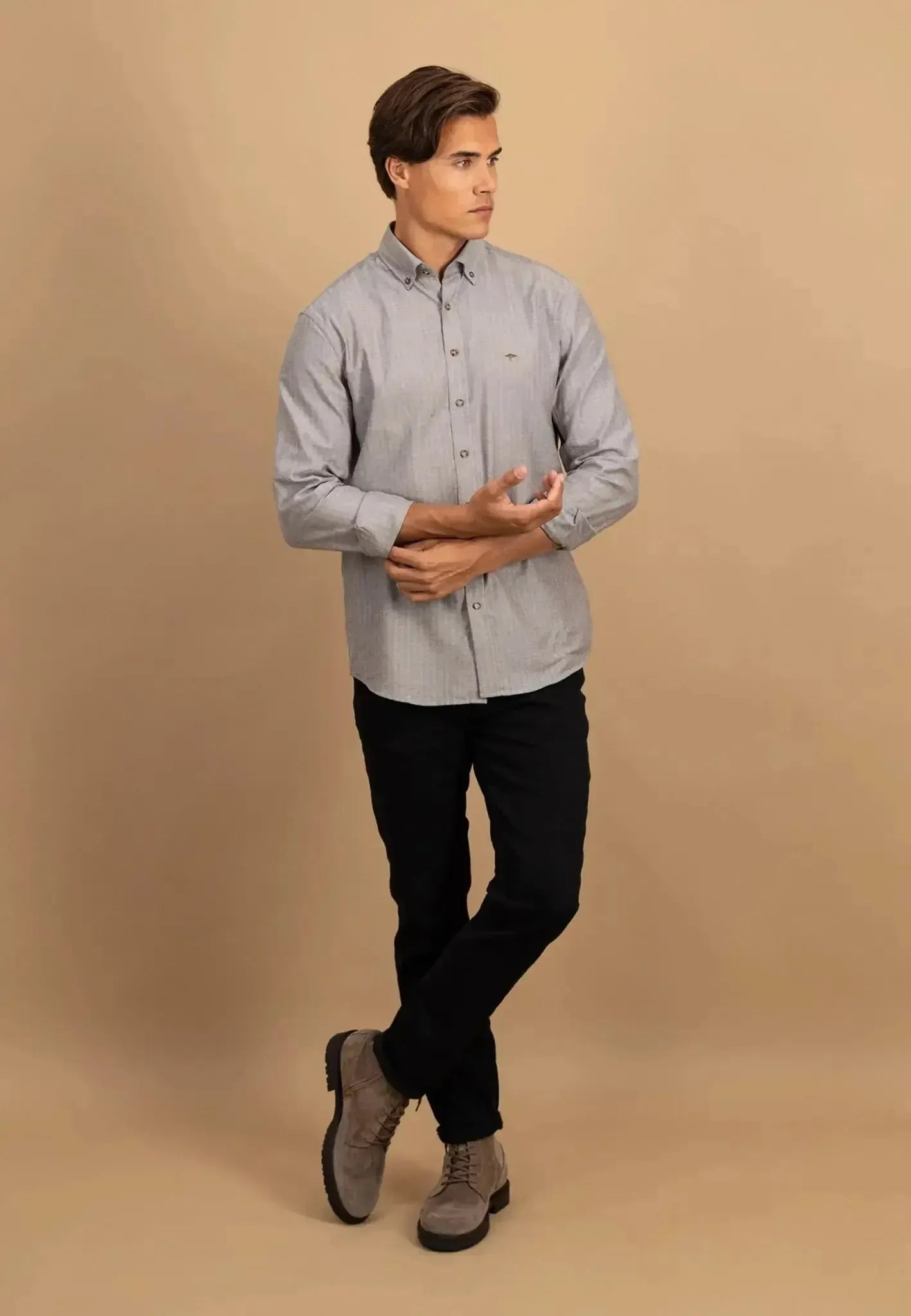 Fynch - Hatton Mens Herringbone Flannel Button Down Shirt Dark Chocolate | Studio DOS