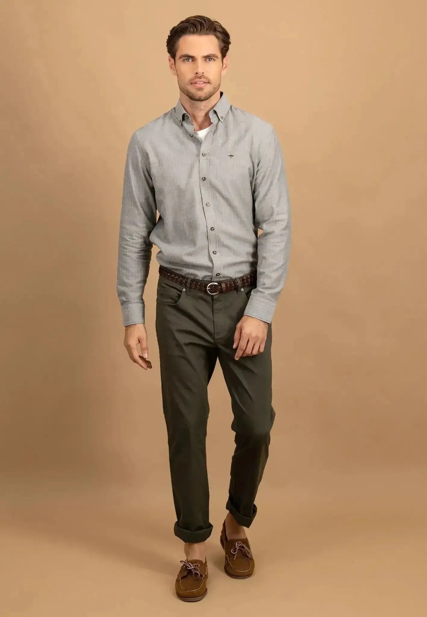 Fynch - Hatton Mens Herringbone Flannel Button Down Shirt Dark Ivy | Studio DOS