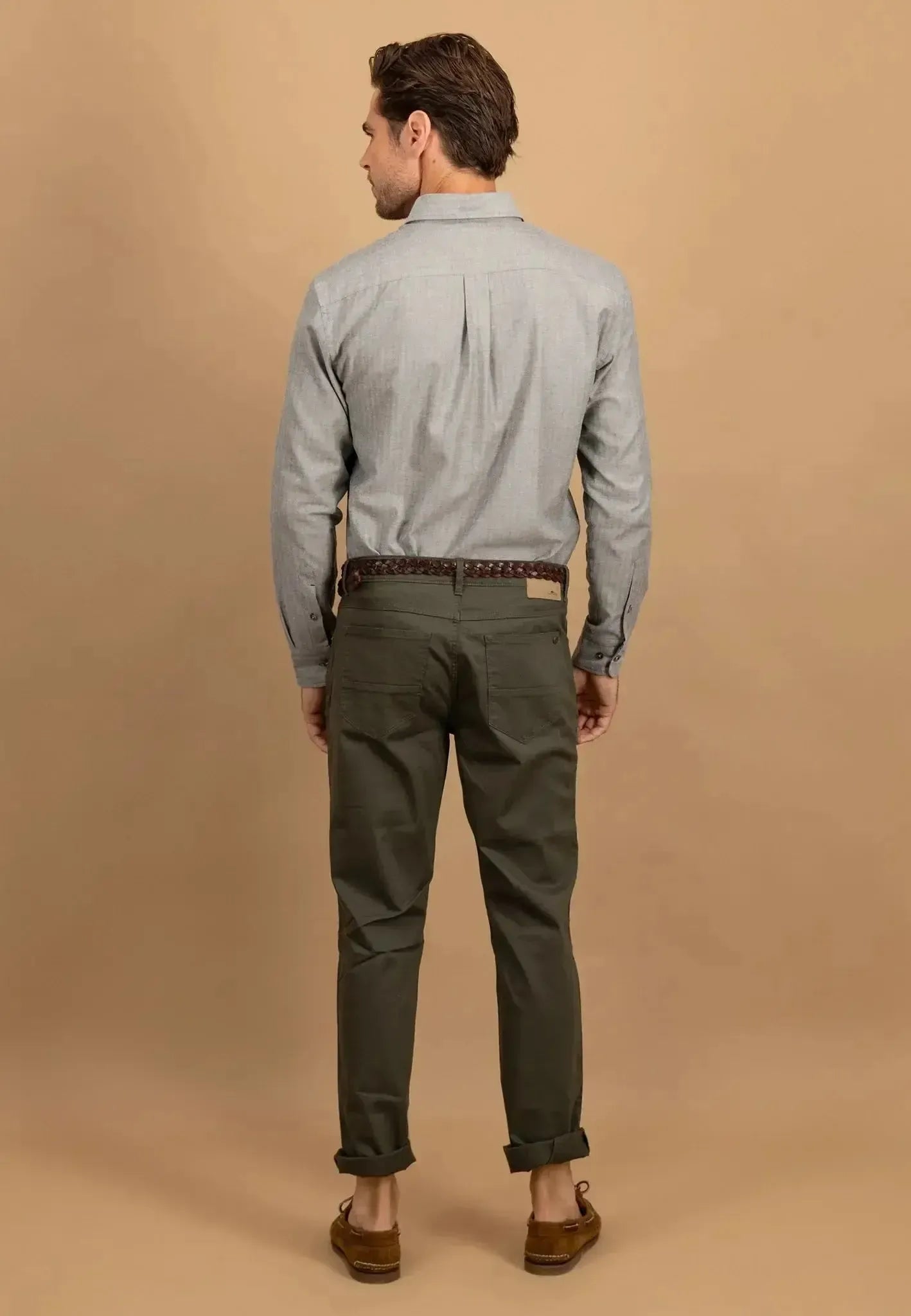 Fynch - Hatton Mens Herringbone Flannel Button Down Shirt Dark Ivy | Studio DOS