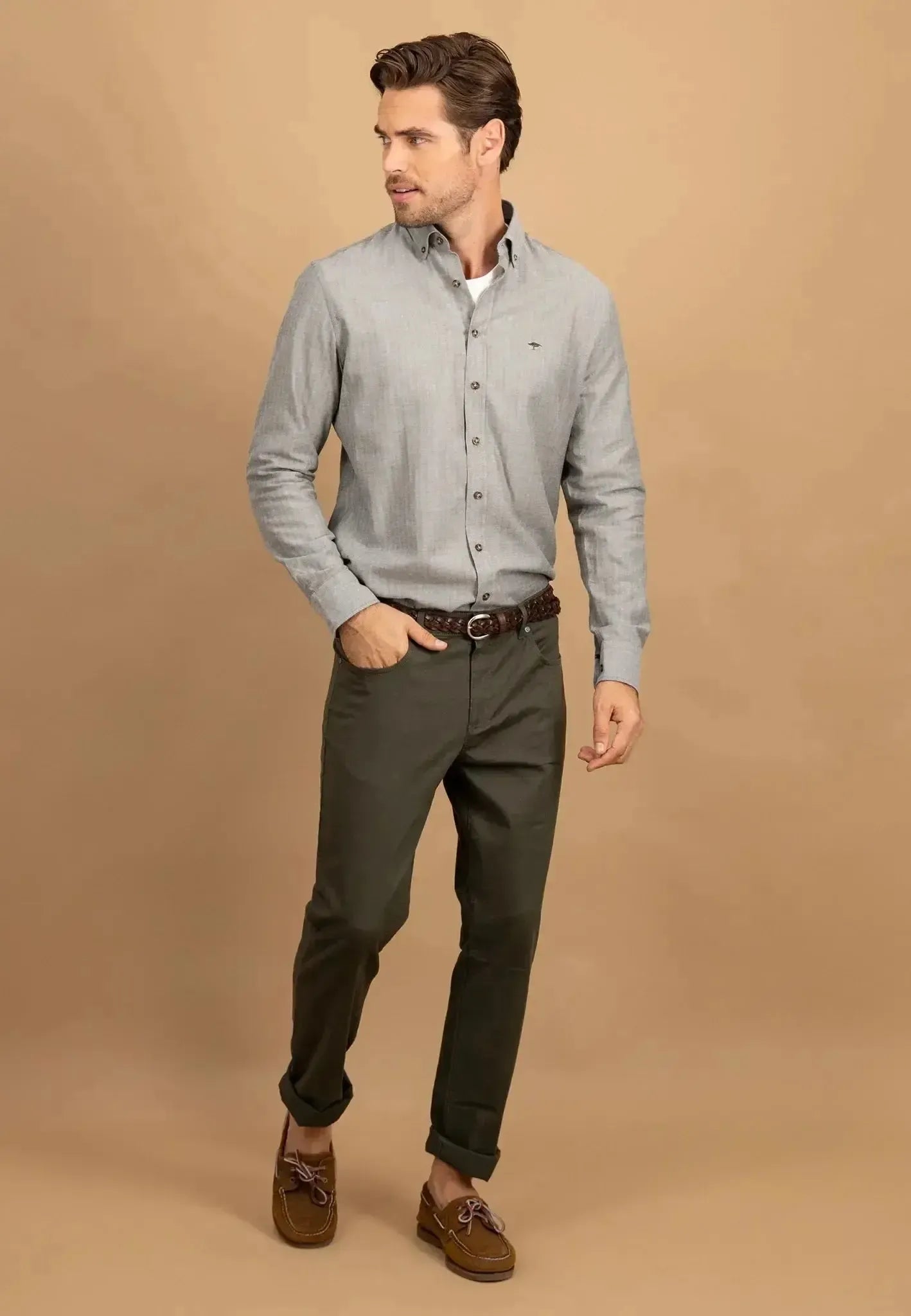 Fynch - Hatton Mens Herringbone Flannel Button Down Shirt Dark Ivy | Studio DOS