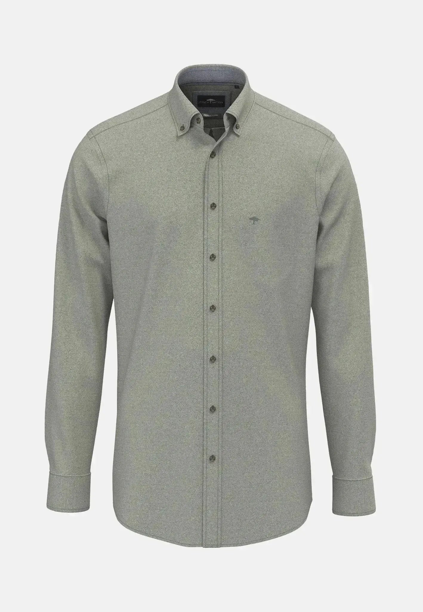 Fynch - Hatton Mens Herringbone Flannel Button Down Shirt Dark Ivy | Studio DOS