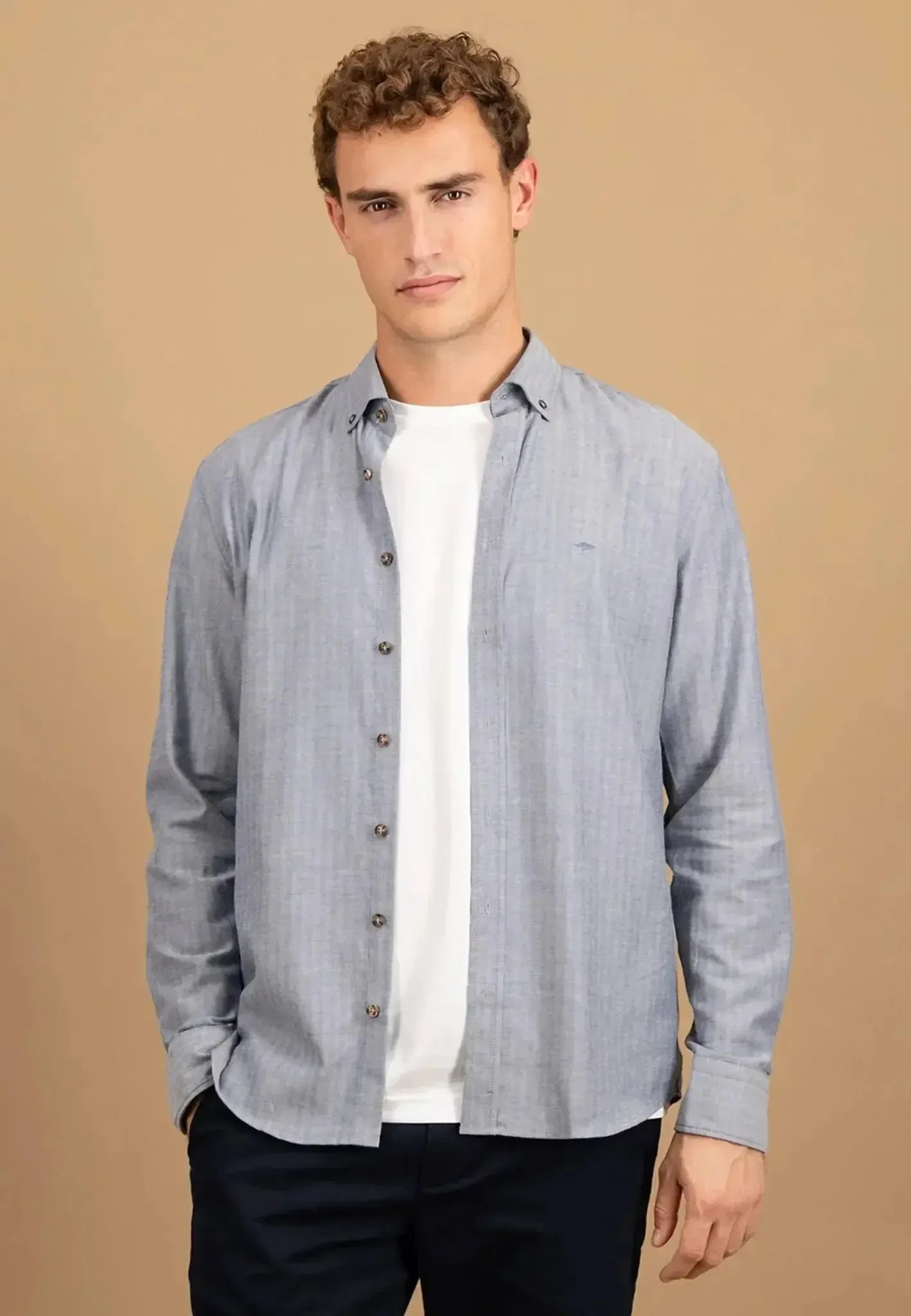 Fynch - Hatton Mens Herringbone Flannel Button Down Shirt Navy | Studio DOS