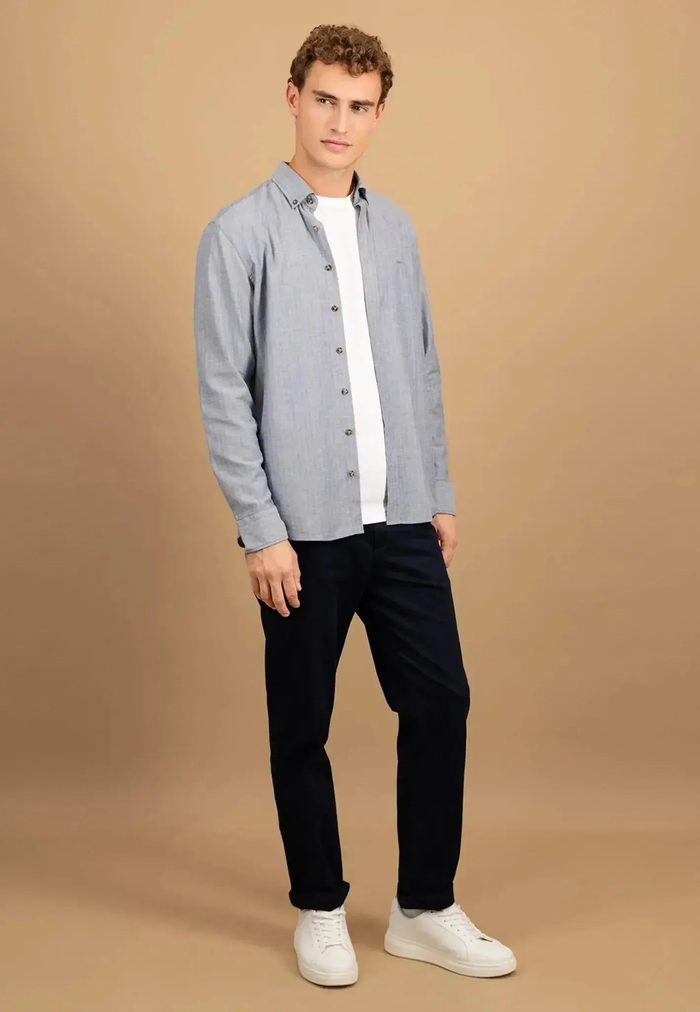 Fynch - Hatton Mens Herringbone Flannel Button Down Shirt Navy | Studio DOS