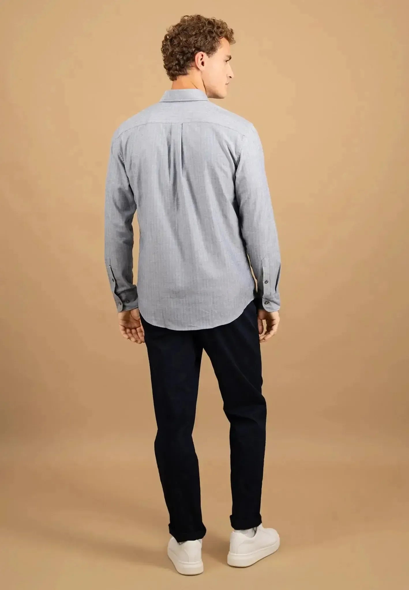 Fynch - Hatton Mens Herringbone Flannel Button Down Shirt Navy | Studio DOS