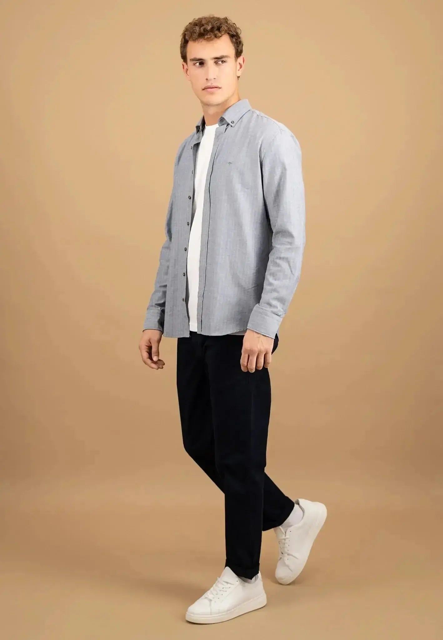 Fynch - Hatton Mens Herringbone Flannel Button Down Shirt Navy | Studio DOS