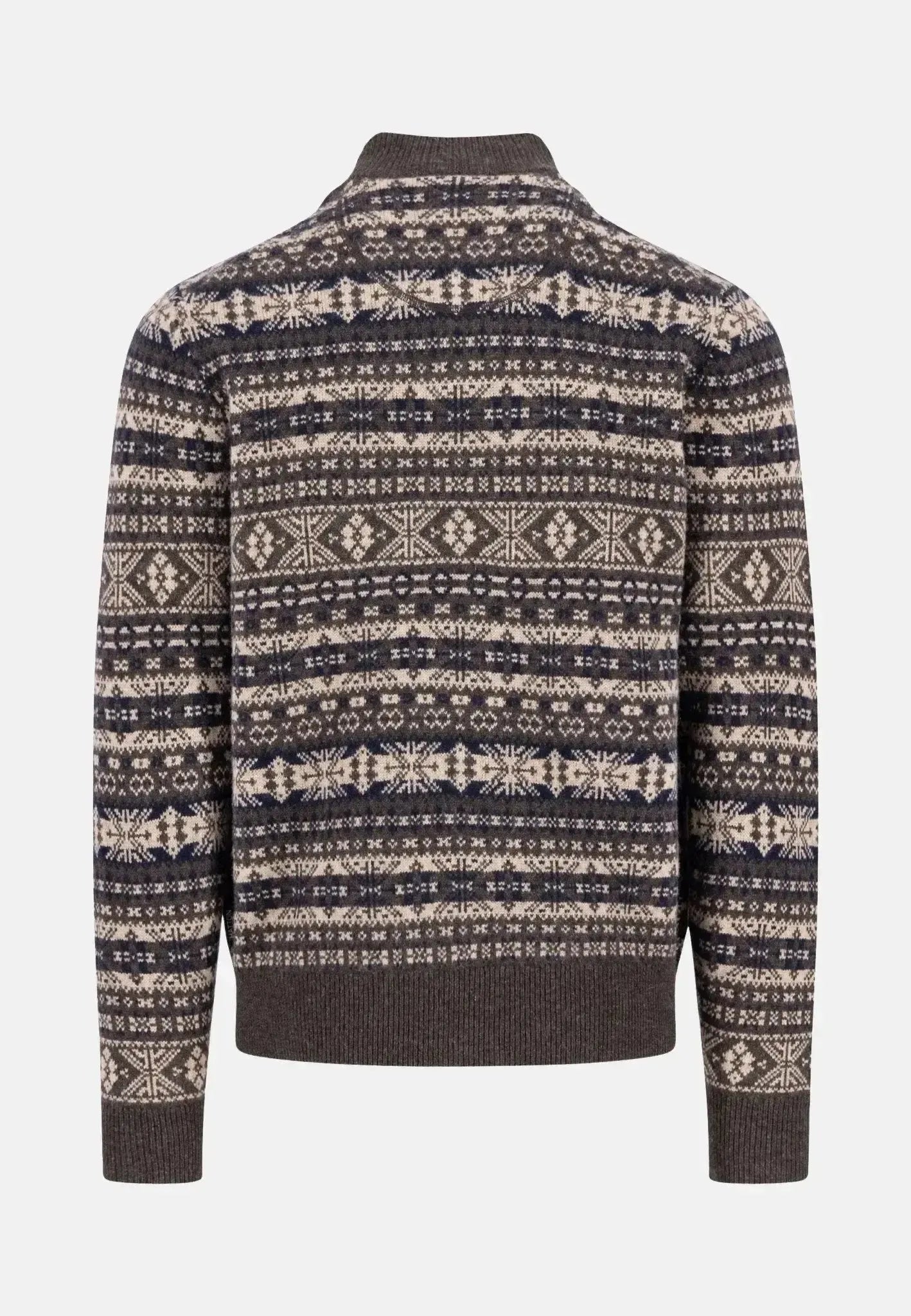 Fynch - Hatton Mens Lambswool Jacquard 1/4 Zip Knit Dark Chocolate | Studio DOS