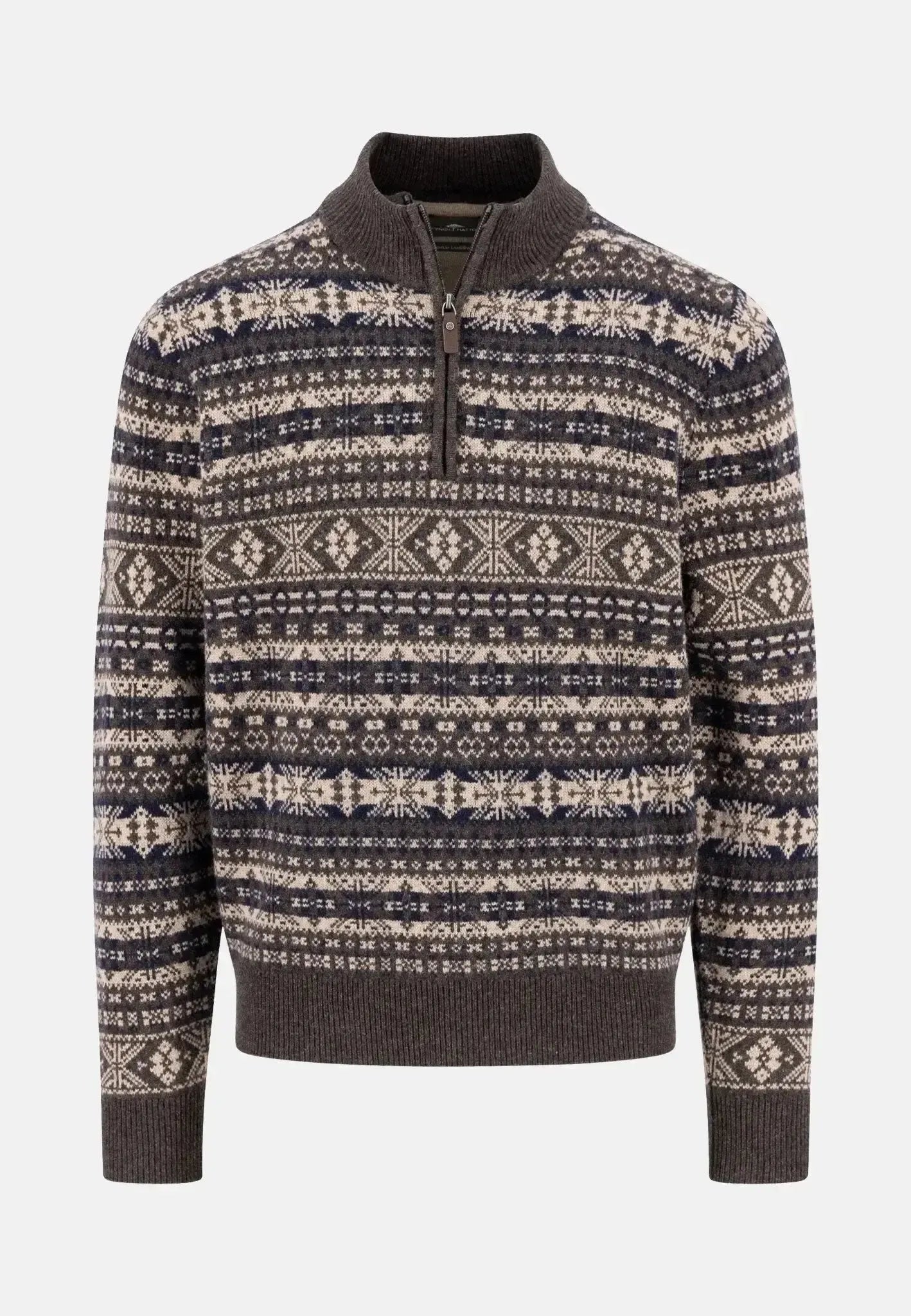 Fynch - Hatton Mens Lambswool Jacquard 1/4 Zip Knit Dark Chocolate | Studio DOS