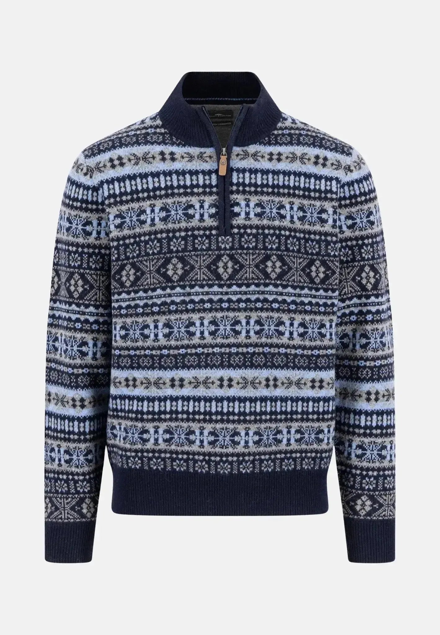 Fynch - Hatton Mens Lambswool Jacquard 1/4 Zip Knit Navy | Studio DOS