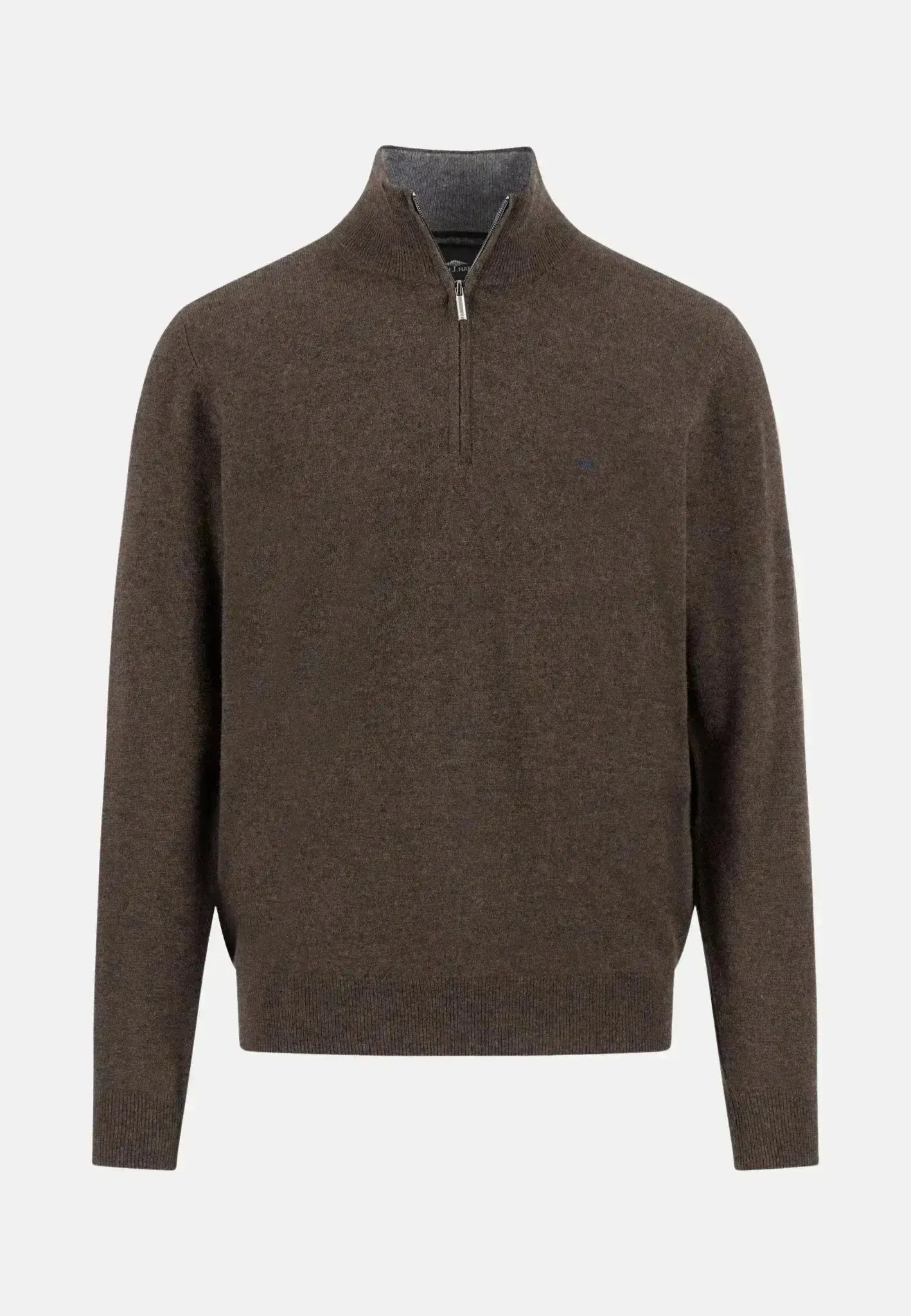 Fynch - Hatton Mens Merino Wool Cashmere 1/4 Zip Knit Dark Chocolate | Studio DOS